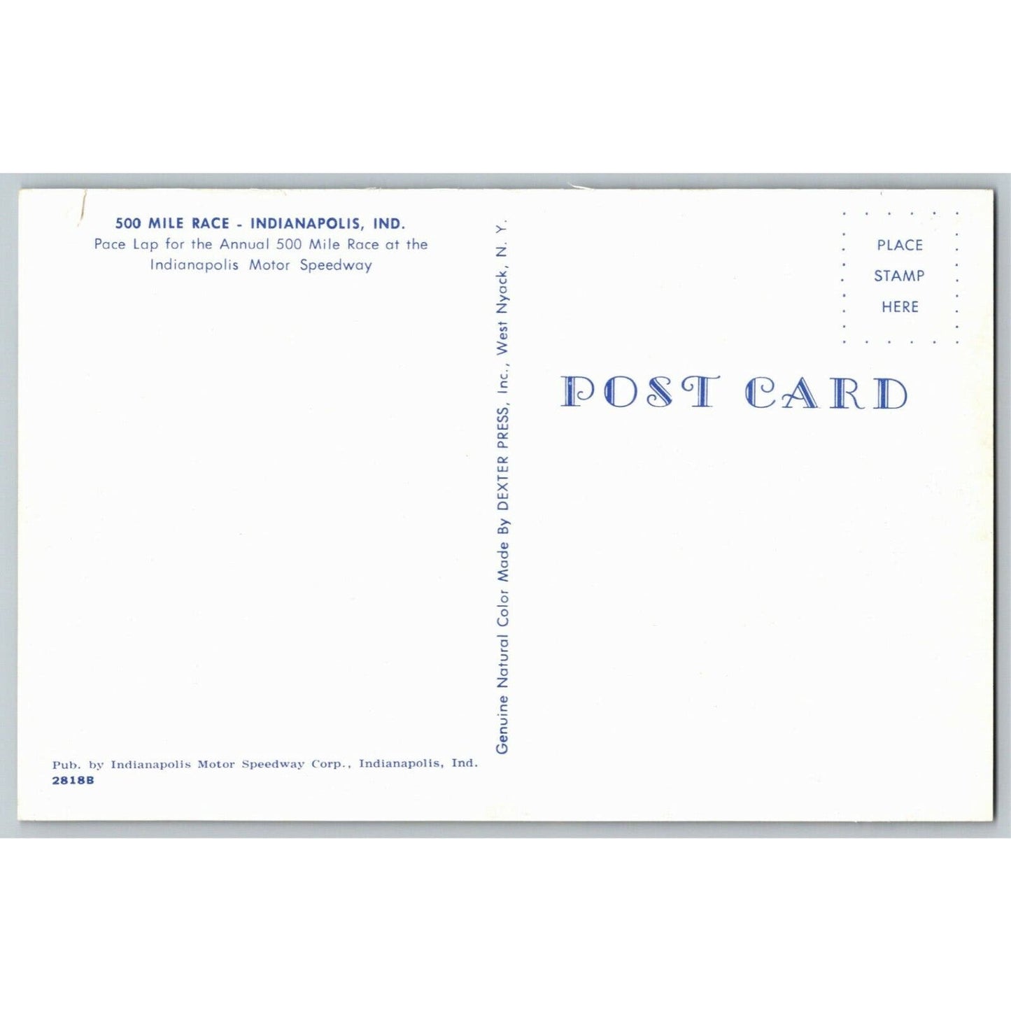 Indy 500 Postcard 1957 "Pace Lap 500 Mile Race Indianapolis" Unposted - VGC