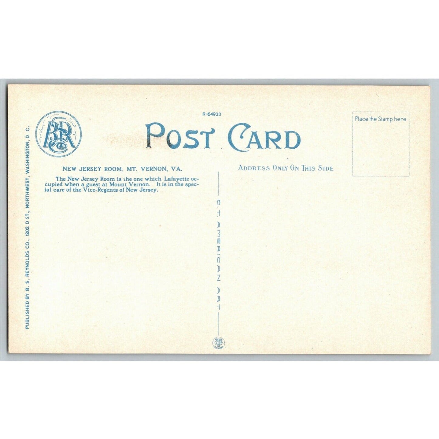 New Jersey Room, Mount Vernon, VA - Vintage Postcard - NP