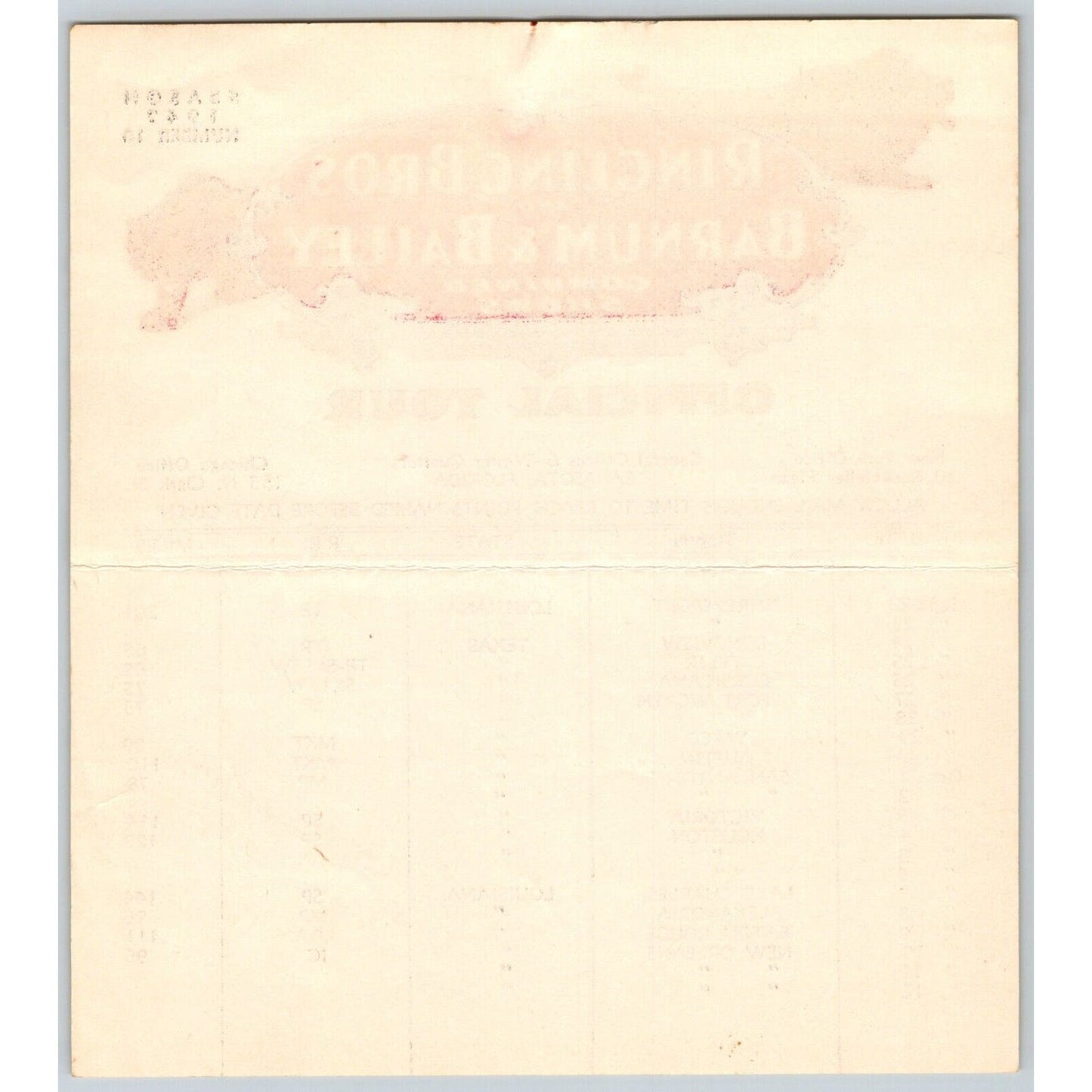 1947 Ringling Bros Barnum Bailey Circus Route Card Fort Worth San Antonio Waco