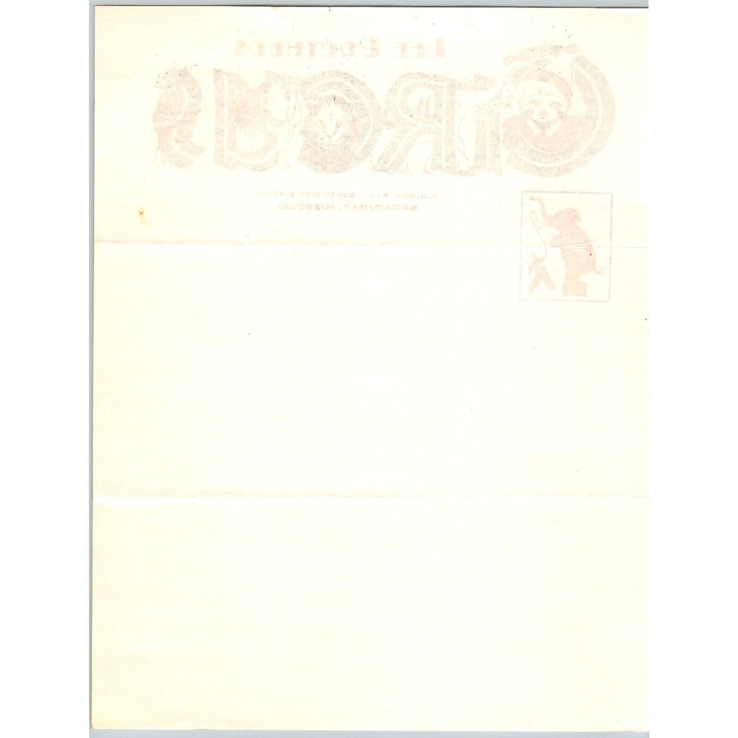Lee Brothers Circus Letterhead Springfield, MI c1957 Large Thermography Text