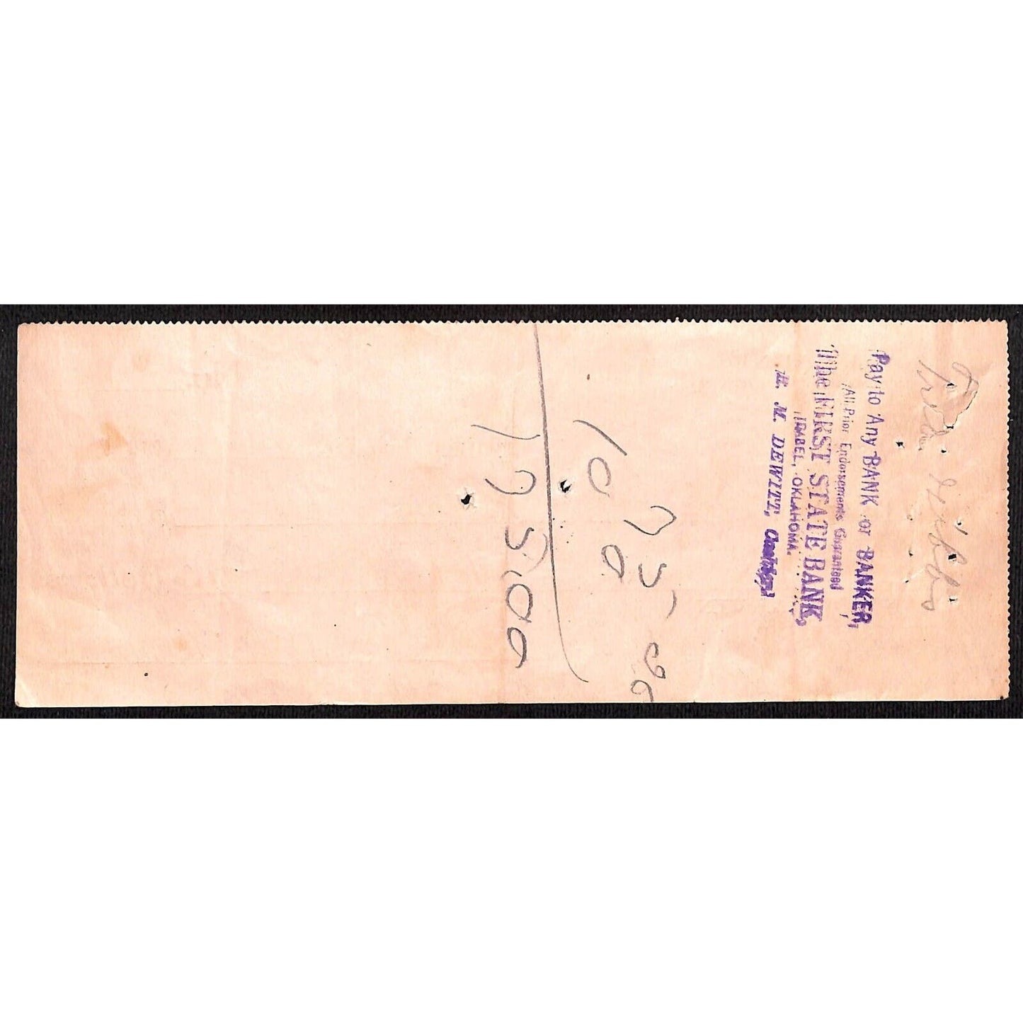 Garvin, OK 1909 Indian Territory* T.J. Barnes County Judge Bank Check - Scarce