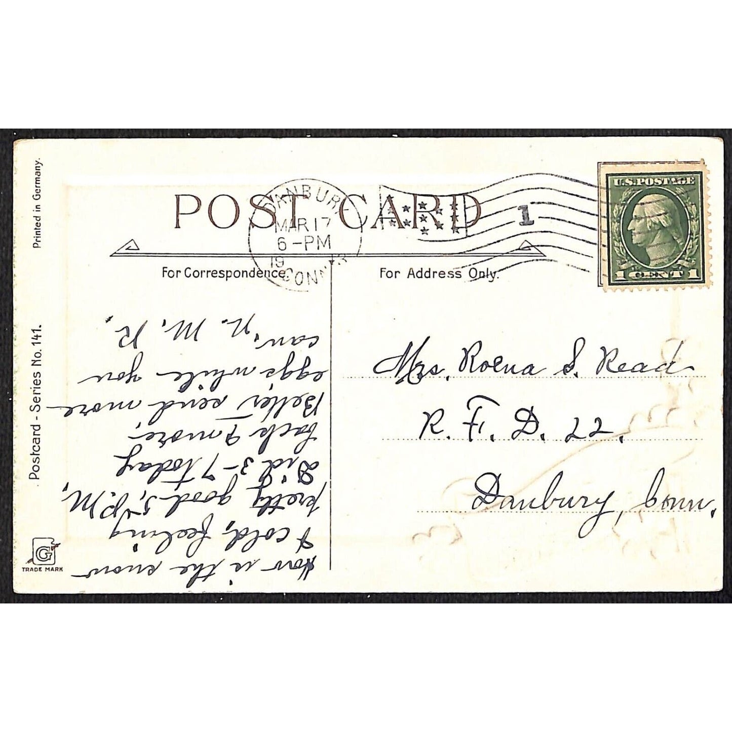 St. Patrick's Day Postcard Lismore Castle, Waterford Gilt Emb. Danbury PM 1913