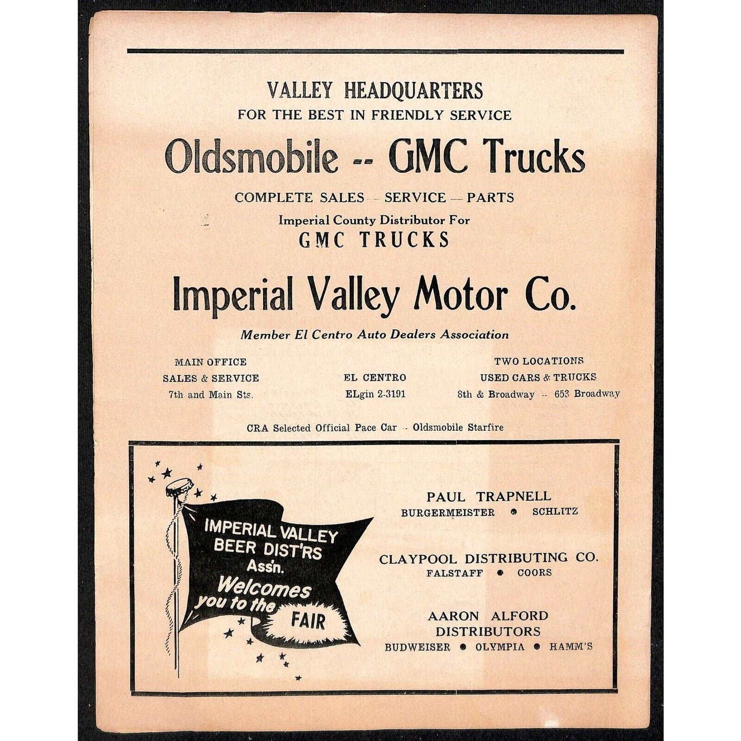 Scarce Mar Mar 12 1961 California Auto Racing CRA Program Big Car El Centro 8pp