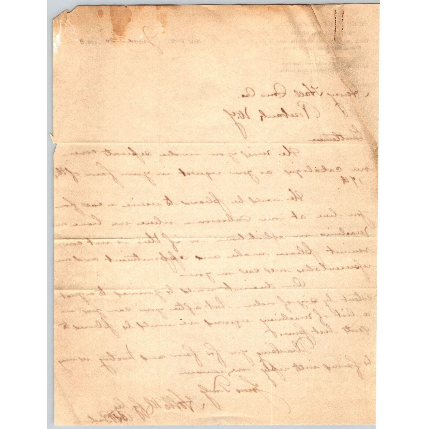 Hobbs Manufacturing Paper Box Machinery New York / Worcester 1903 Letterhead