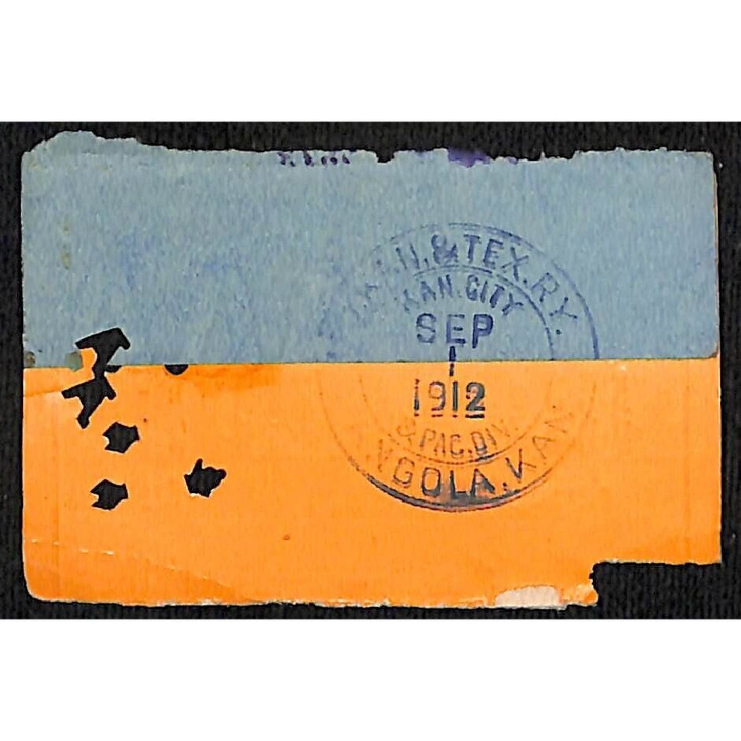 Missouri, Kansas & Texas Railway Ticket Kansas City 1912 #6994