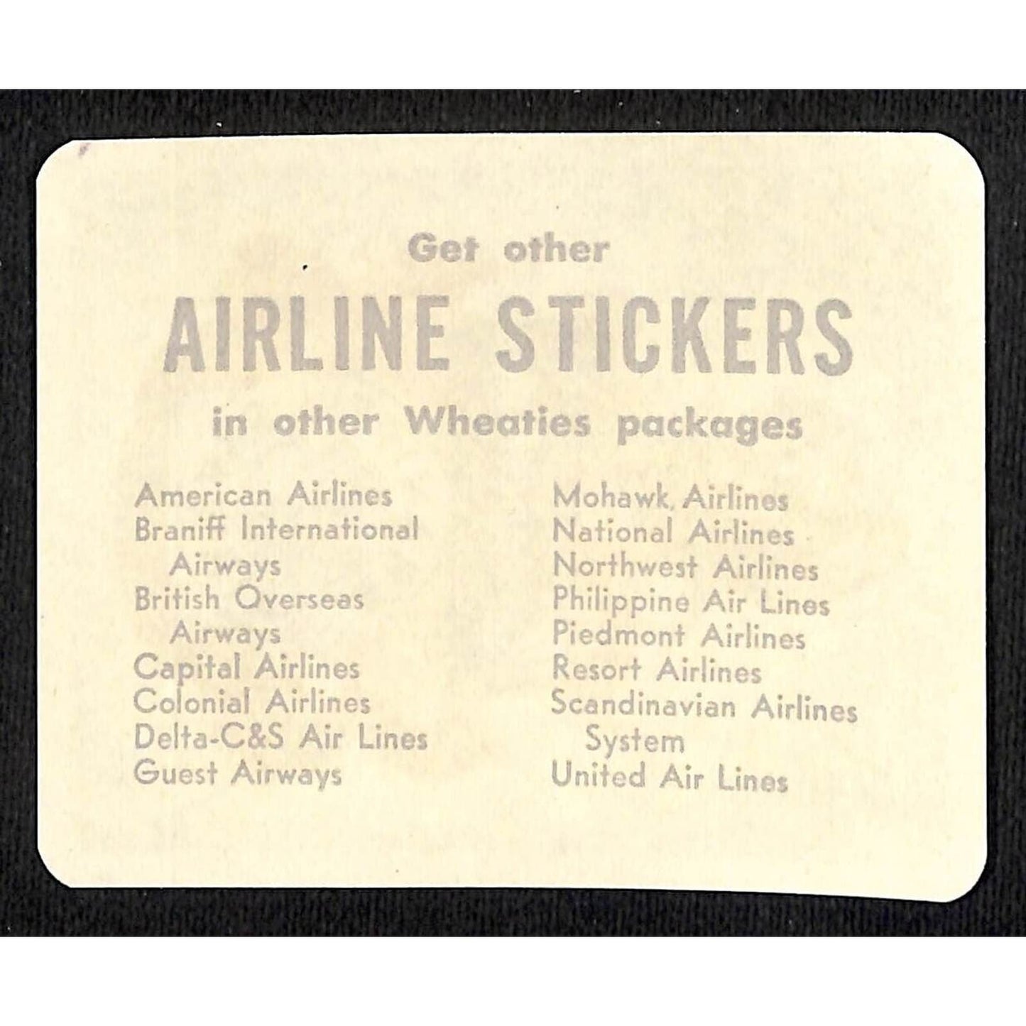 Braniff Airways Conquistador Wheaties Cereal Premium Airline Sticker c1955 VGC