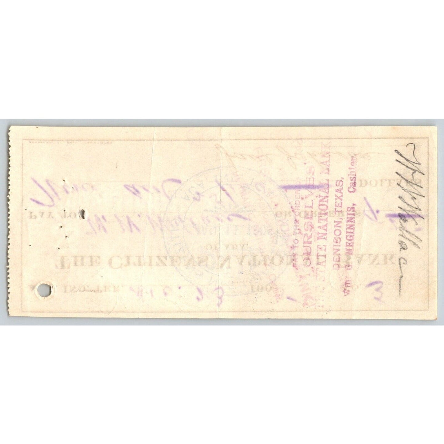 Ada, Oklahoma 1905 Indian Territory Citizens Nation Bank Check - Scarce
