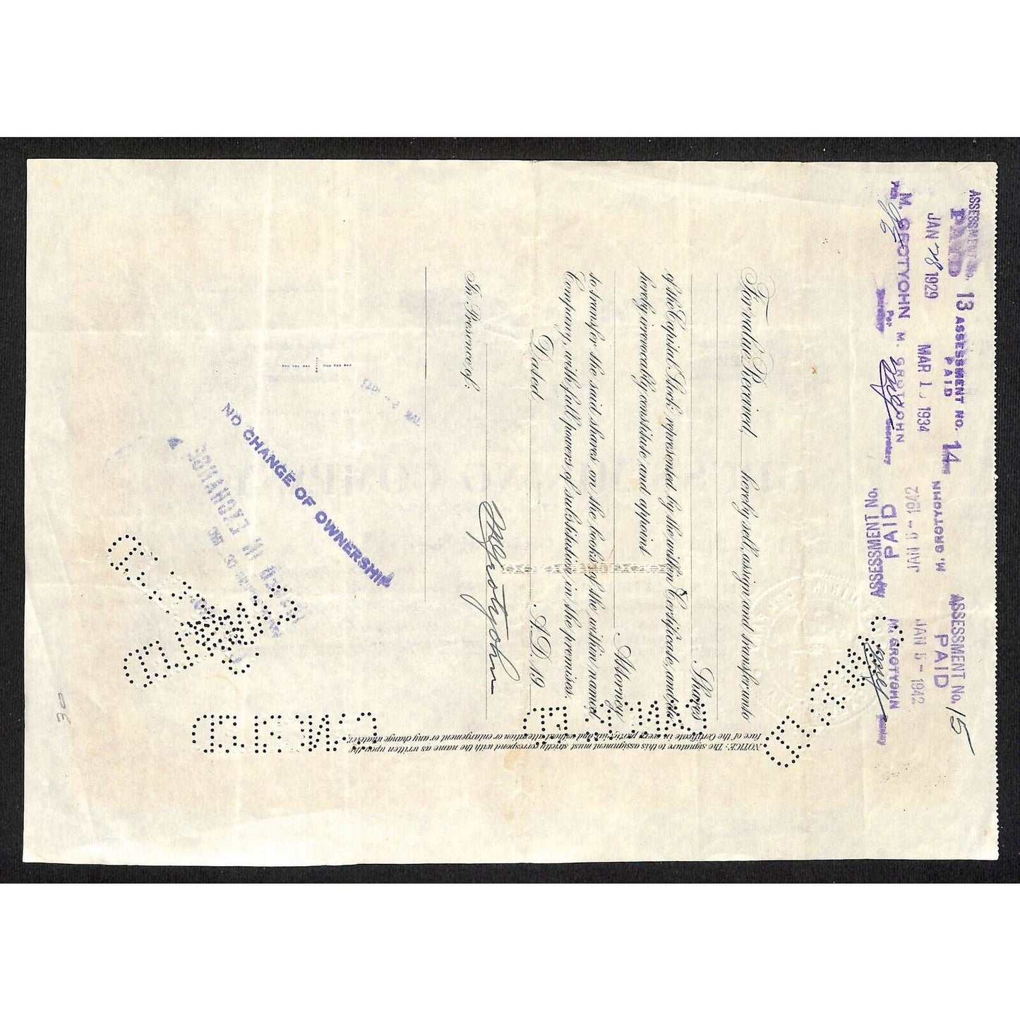 Gruss Mining Company 1928 Stock Certificate #5522 Eagle Vignette