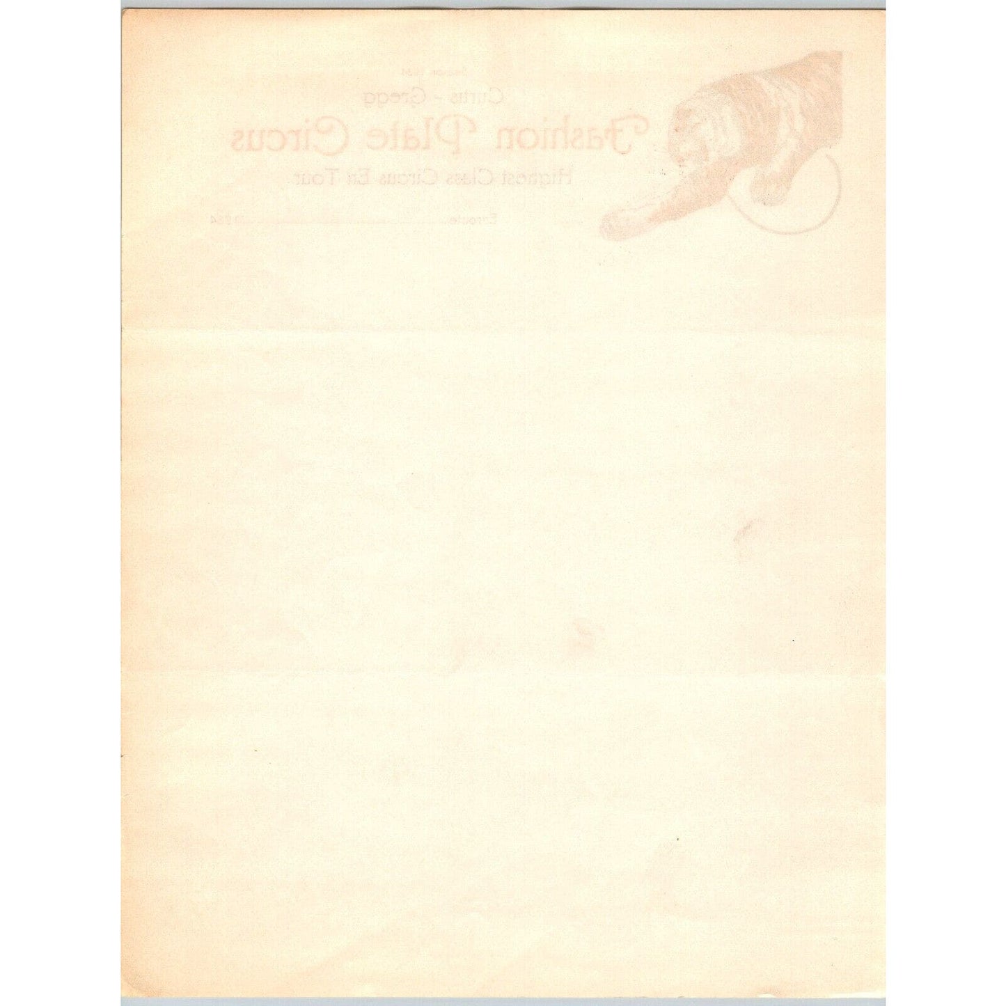 Curtis Gregg Fashion Plate Circus Letterhead 1934 "Highest Class Circus" Scarce