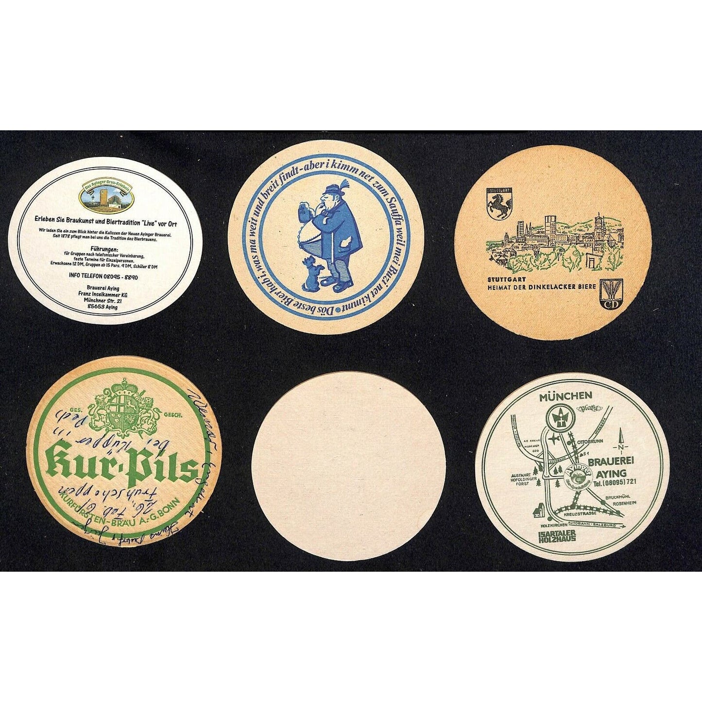 Vintage Mostly German Beer Coasters c60's-90's Group of 6 - incl. Ayinger