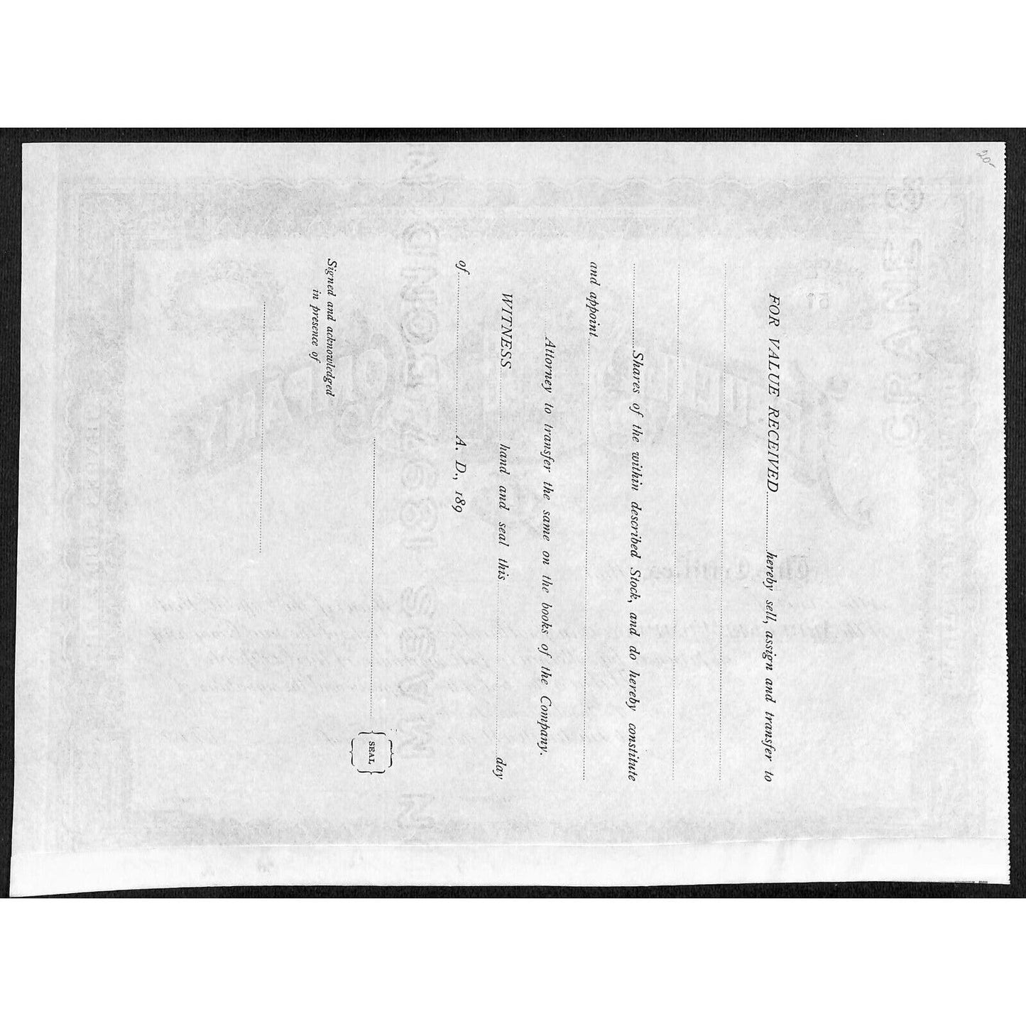 Burlington VT Arbuckle Company Confectioners c1897 Unissued Stock Certificate
