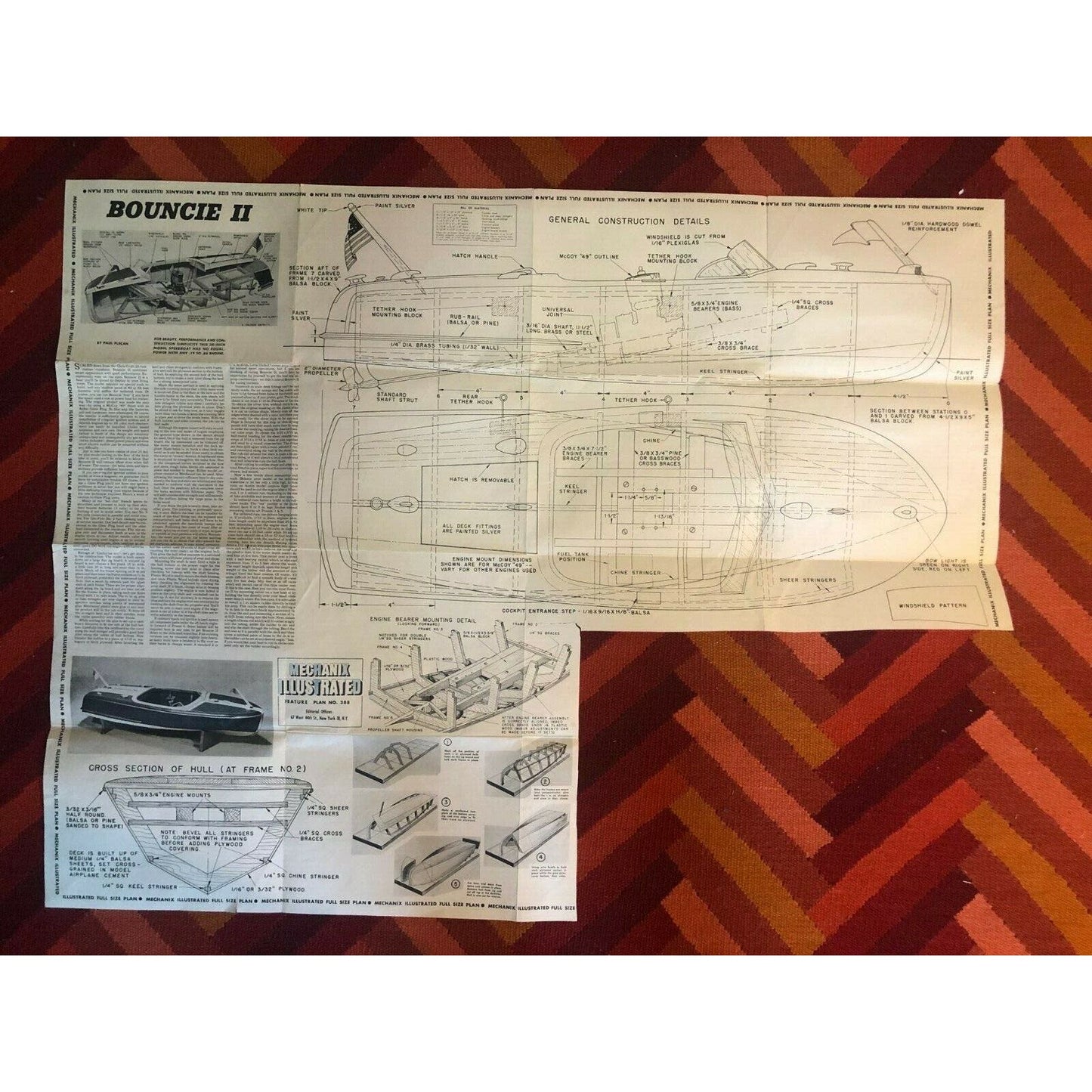 Bouncie II Mechanix Illustrated Full Size Speedboat Plan - 25" x 45" Cut