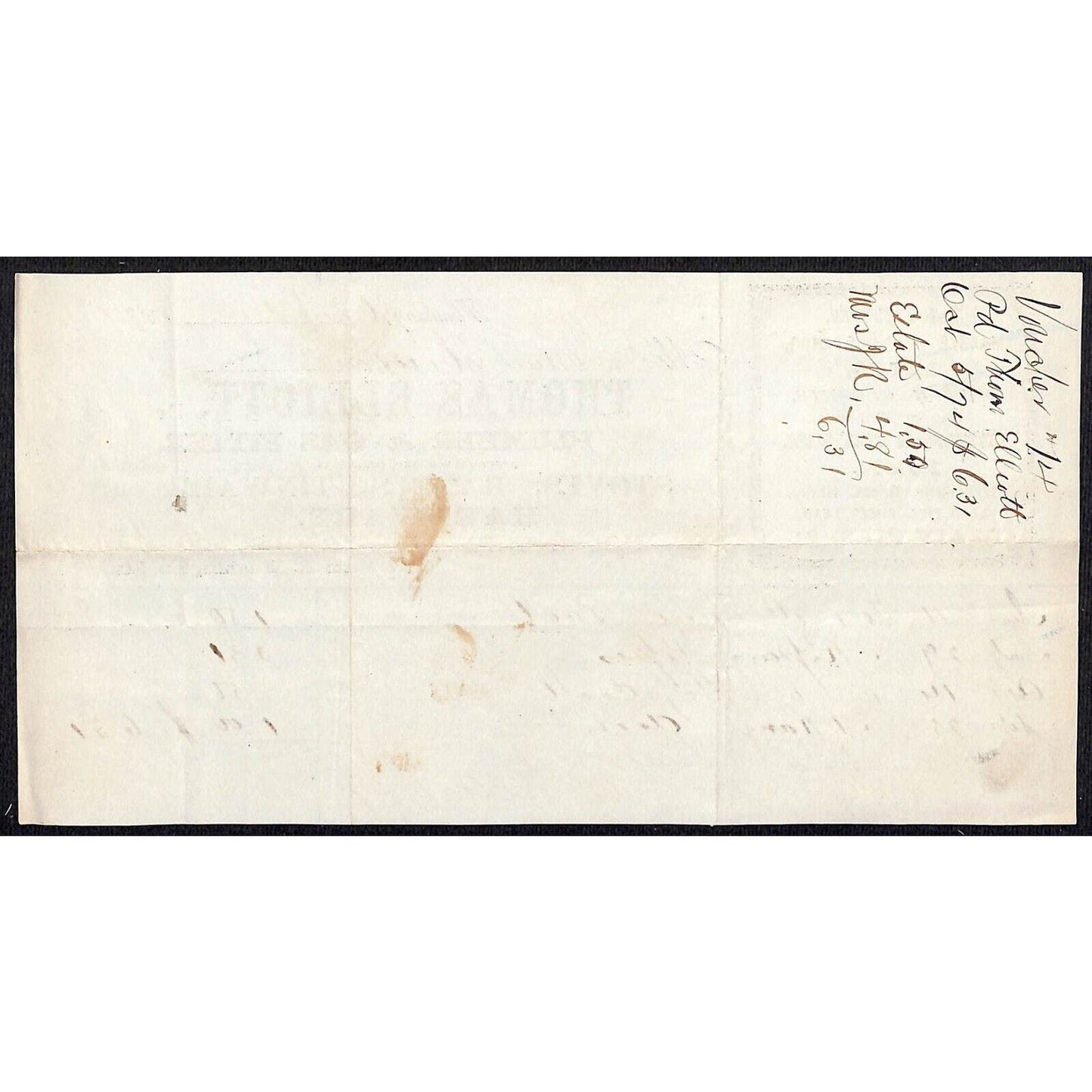 Flushing, NY Thomas Elliott Plumber Gas Fitter Stoves 1874 Billhead Letterhead