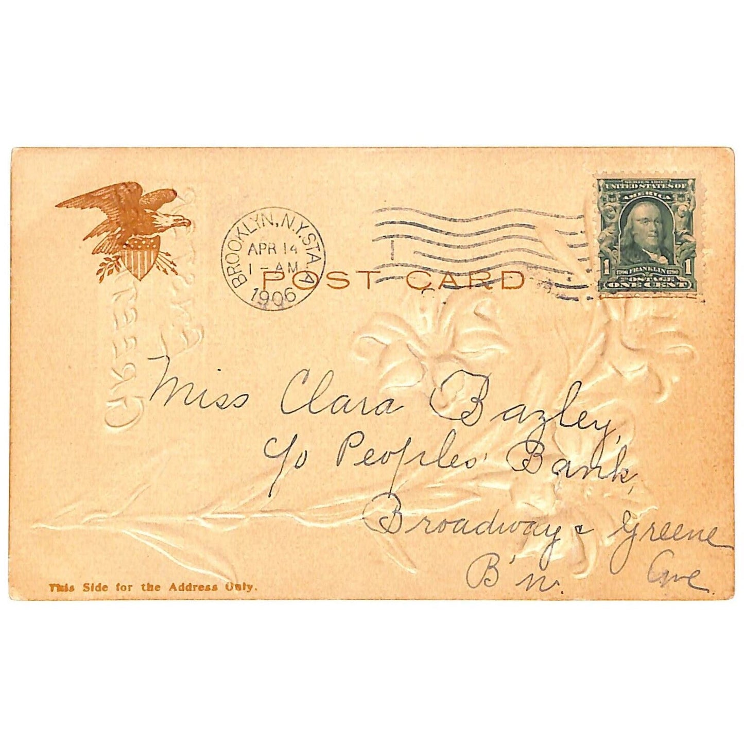 Easter Postcard "Easter Greetings" Floral High Relief Embossing Undiv. PM 1906
