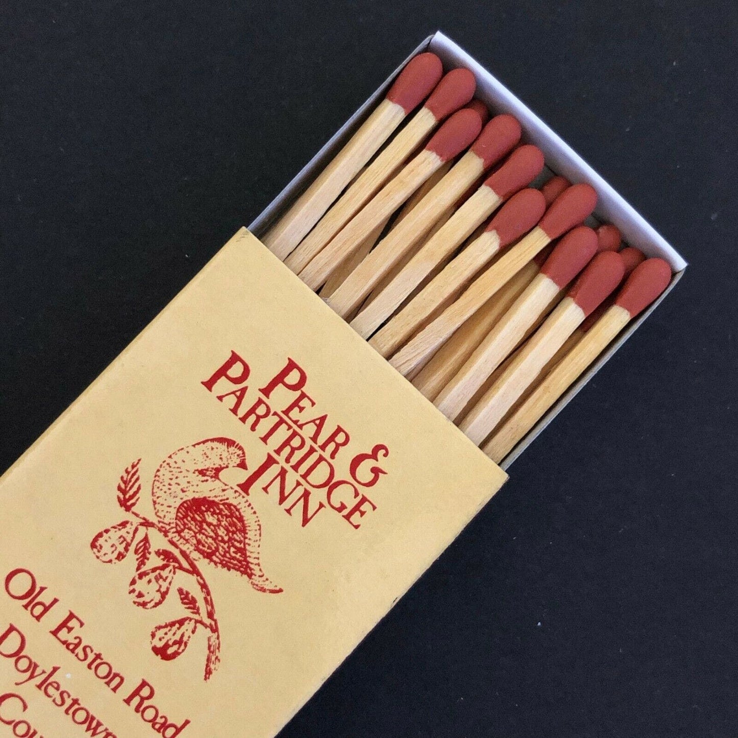 c1970's-80's Wooden Matchbox Matchbook "Pear & Partridge Inn" Bucks County, PA