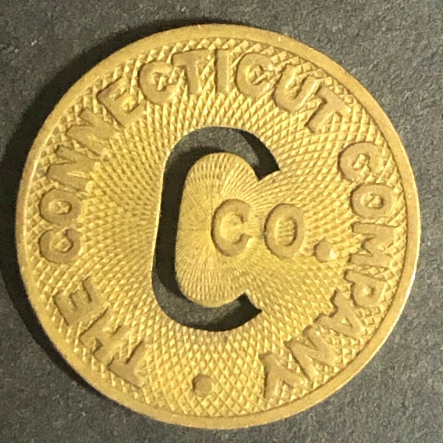 c1940-50's 16mm "The Connecticut Company" G/F One Fare Brass Transit Token
