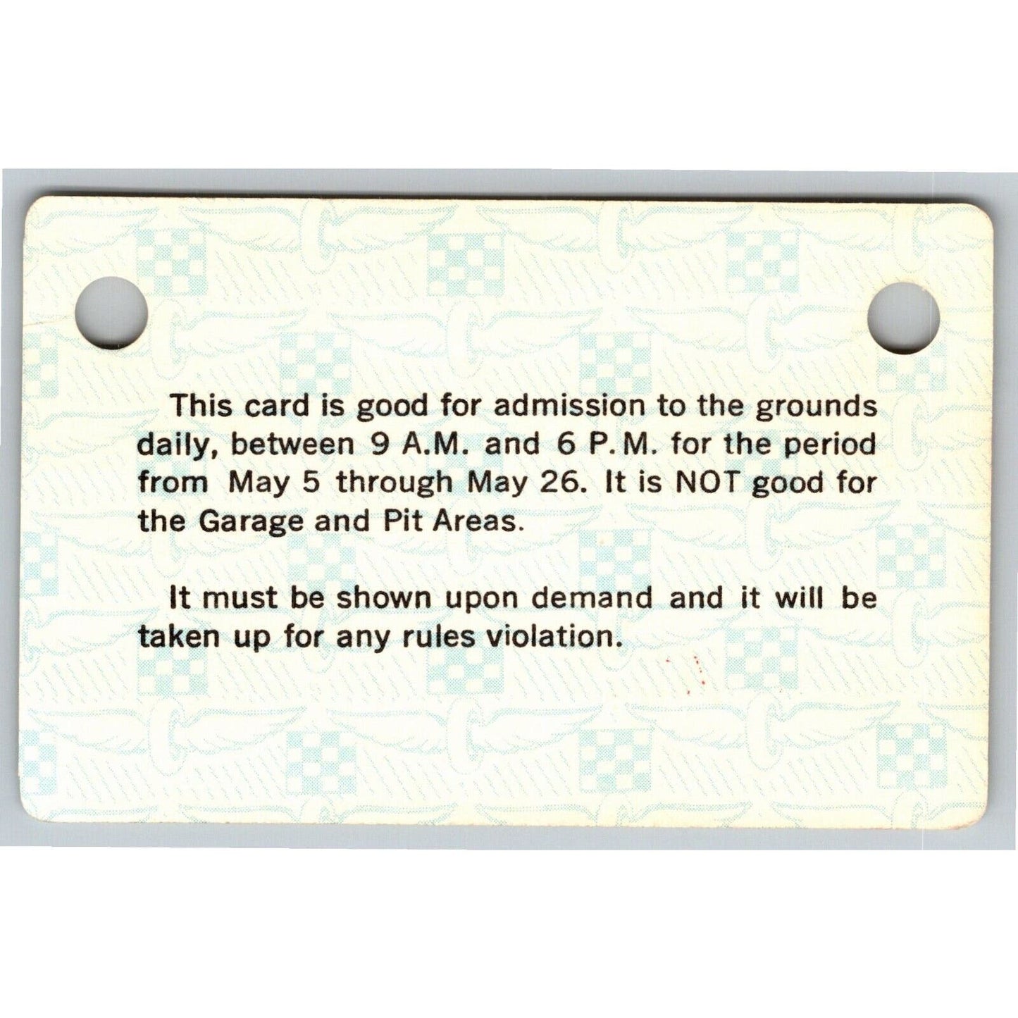 1979 Indy 500 Season Grounds Admission Ticket Pass Card Indianapolis IMS - VGC