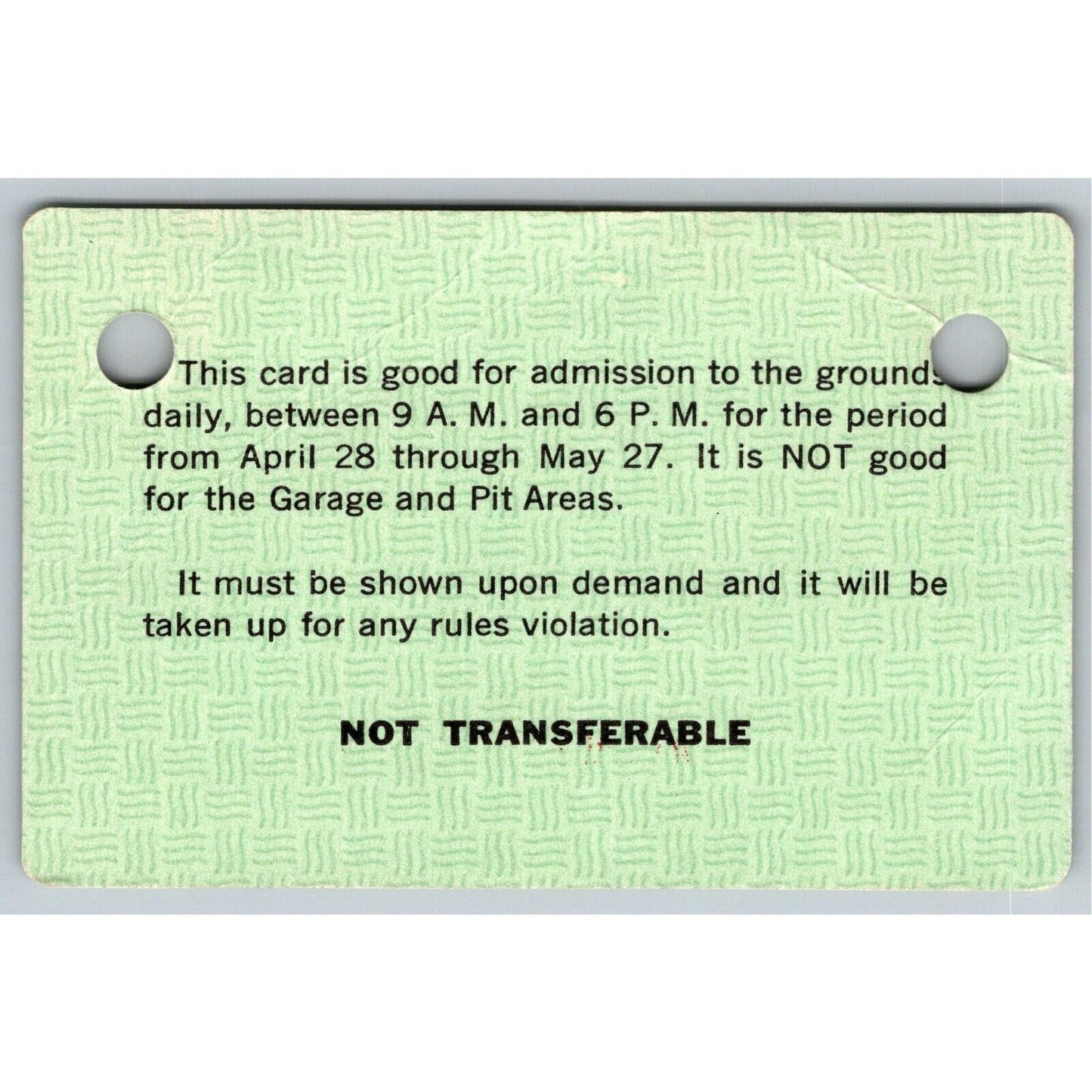 1973 Indy 500 Season Grounds Admission Ticket Pass Card Indianapolis IMS - VGC