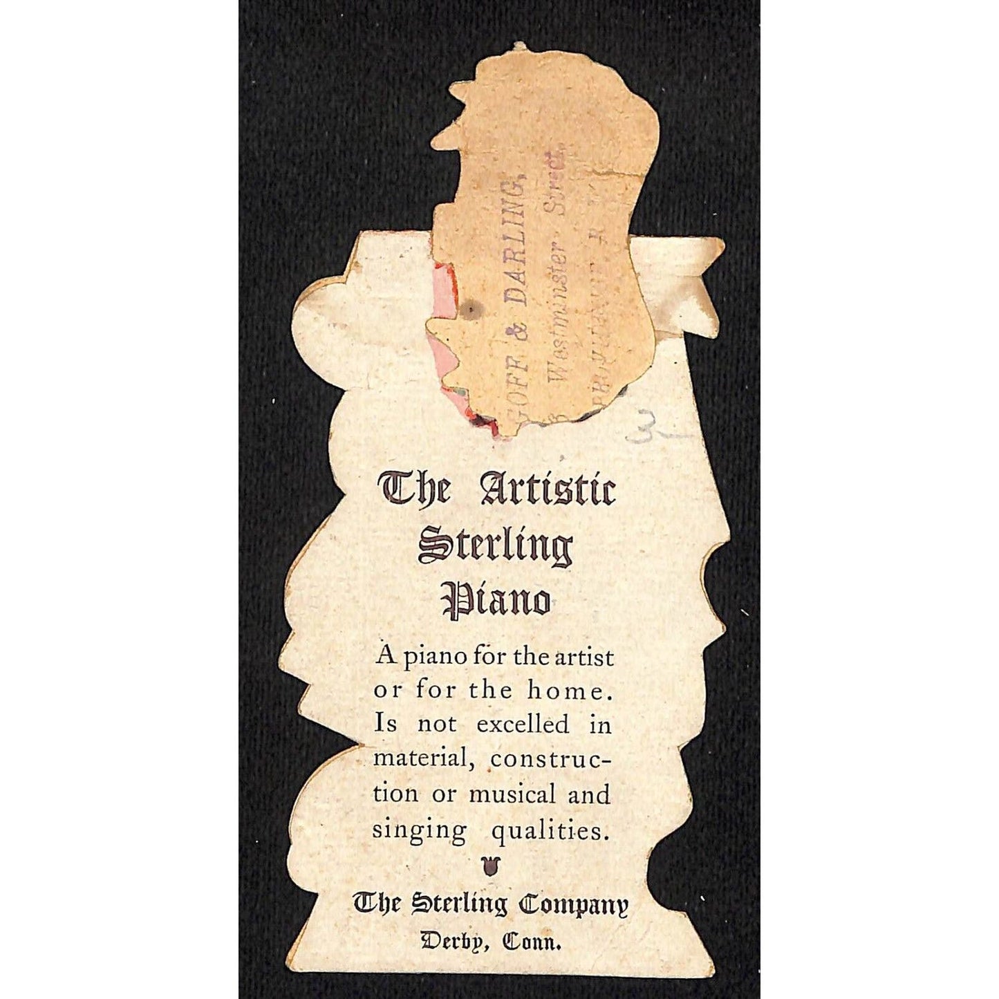 Derby, CONN The Sterling Company Artistic Piano Victorian Trade Card Girl