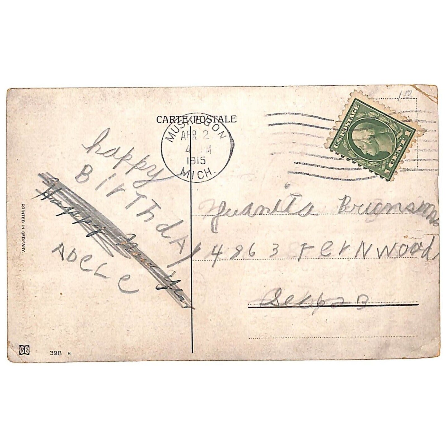 Easter Postcard "A Happy Easter" Gold Pained Eggs Baby Chicks EMB. PM 1915