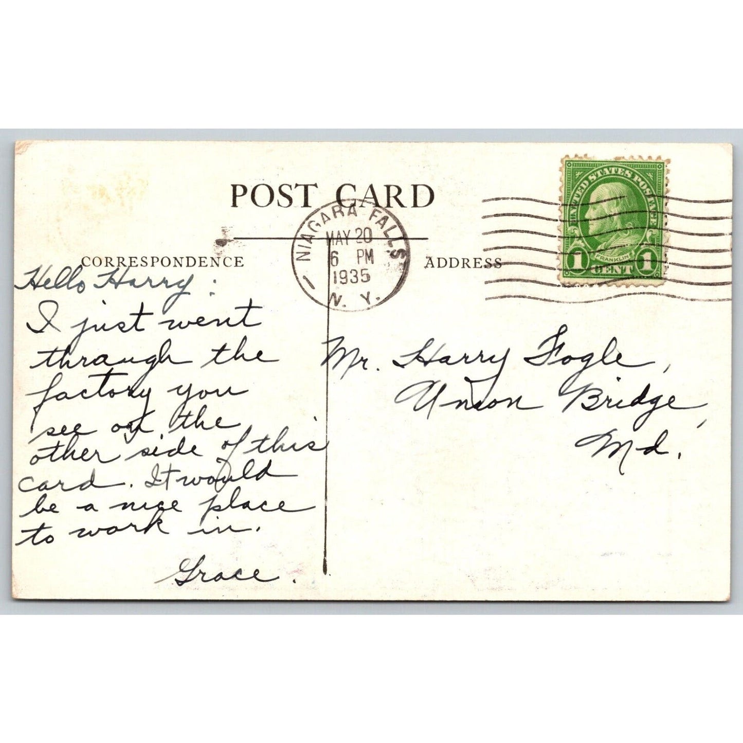 Shredded Wheat Niagara Falls Advertising Postcard PM 1935 VGC