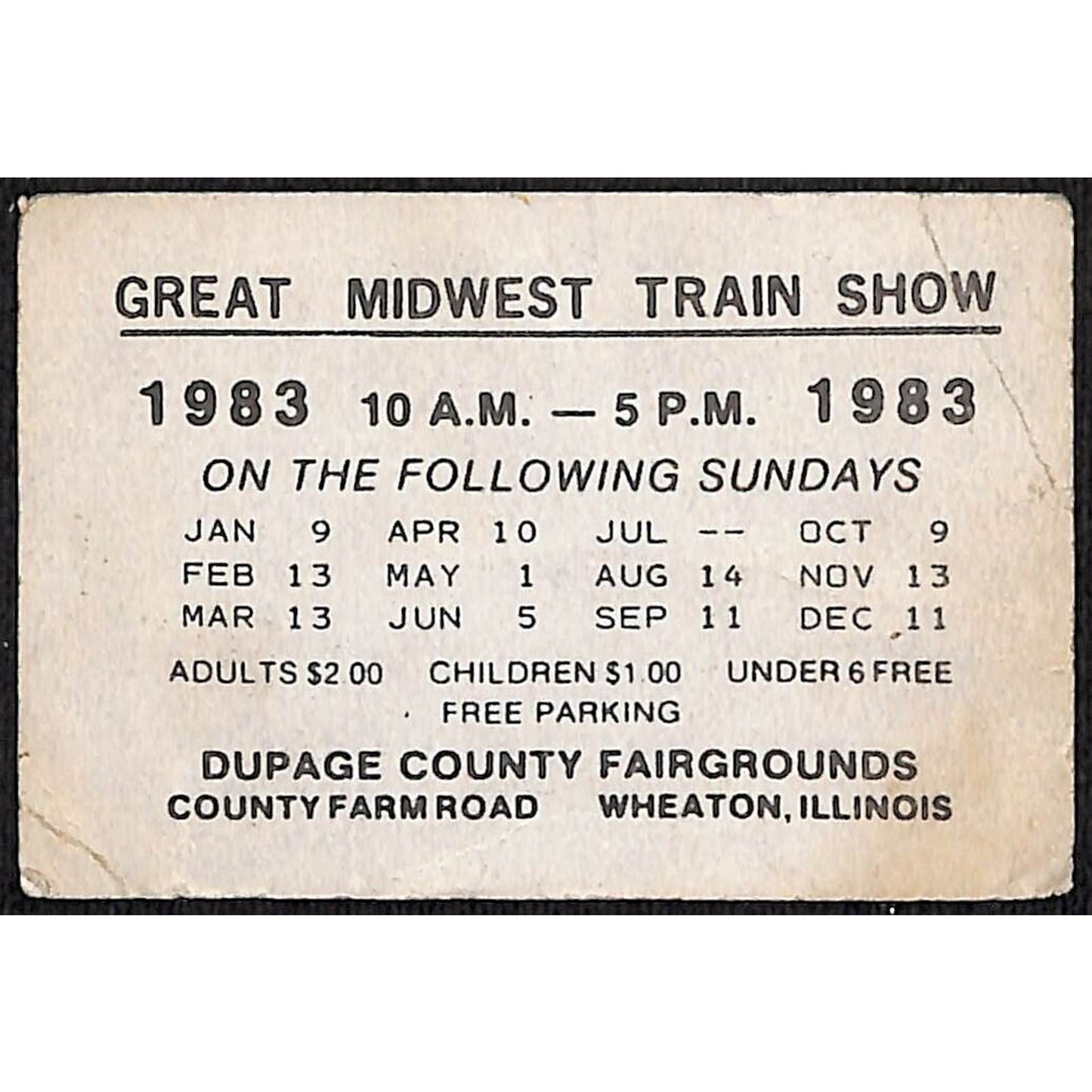 1983 Bensenville, IL White Pines Model Railroad Club Open House Ticket