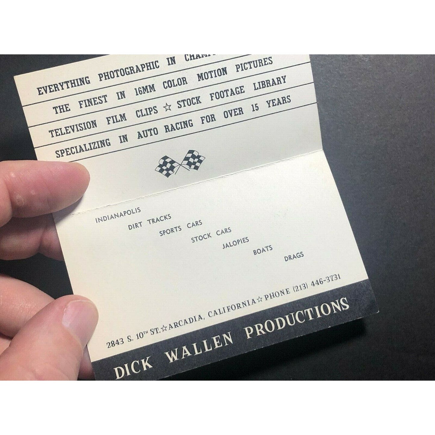c1960's Folded Business Card - Dick Wallen Racing Photographer Arcadia, CA