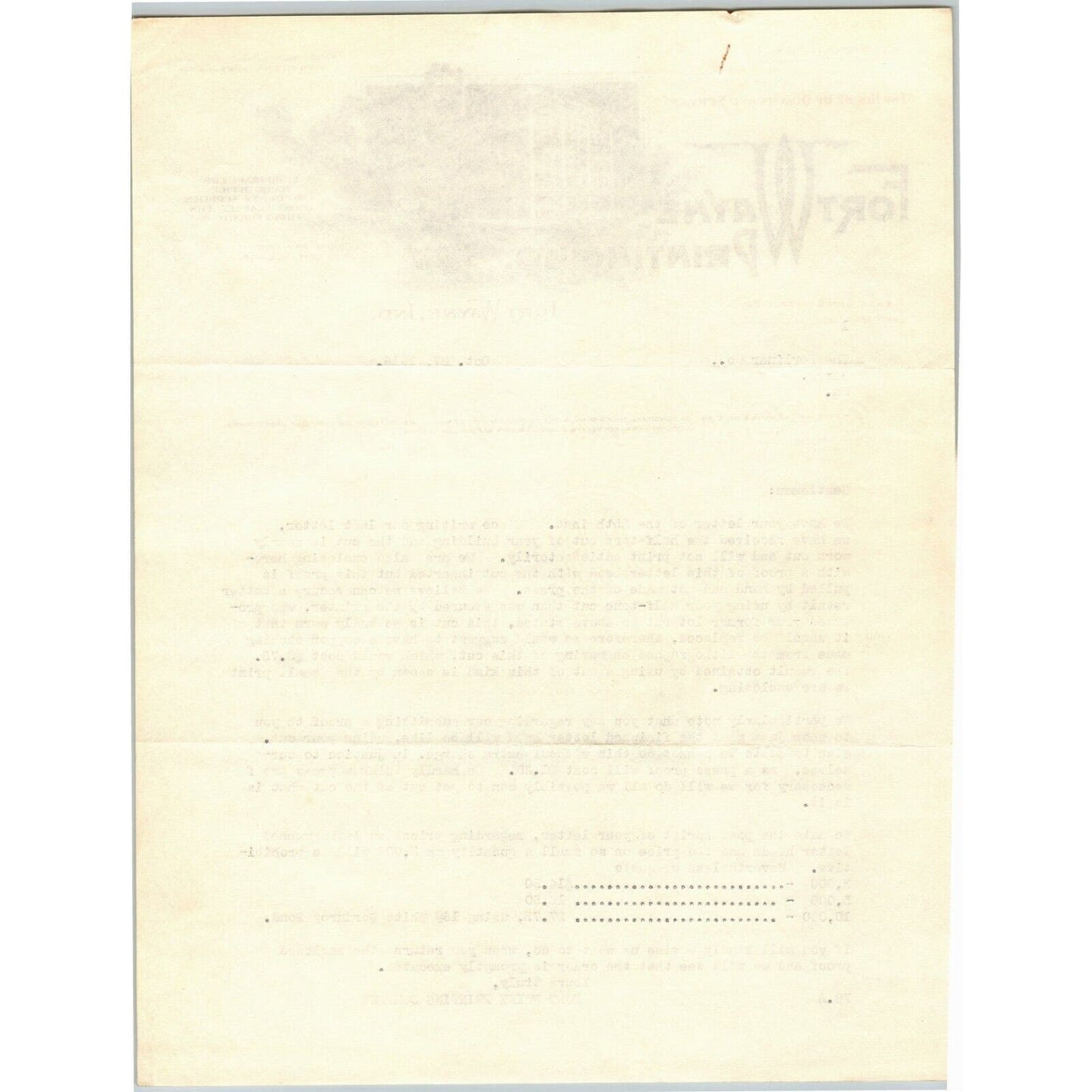 Fort Wayne Printing Co.1916 Letterhead Lithographers Bank Office Supplies