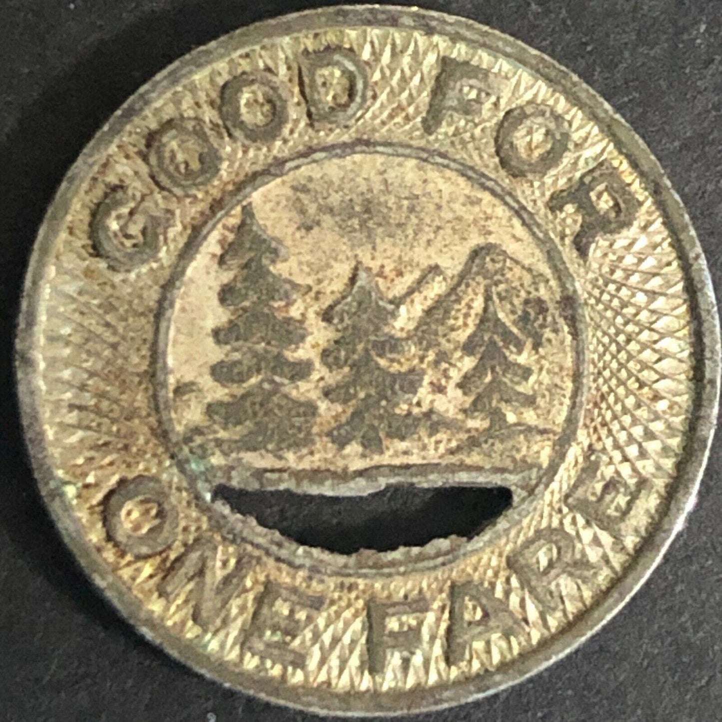 Vintage 16mm Brass Token Seattle Transit "G/F" w/ Pine Trees