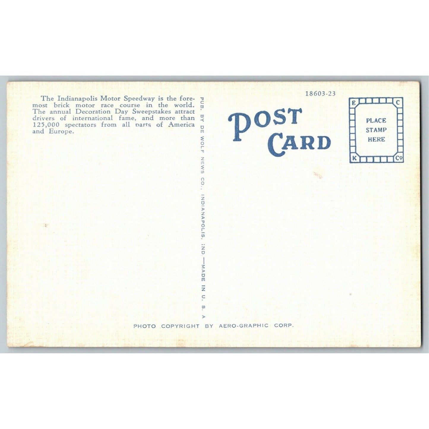 Indy 500 Linen Postcard 1937 "The Speedway, Indianapolis" VGC Unposted