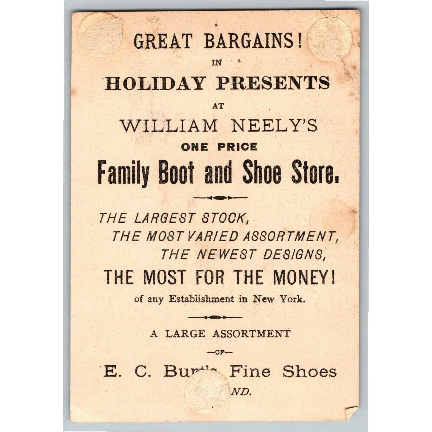 Victorian Trade Card - William Neely's Boots & Shoes NY - Child Pole Vaulting
