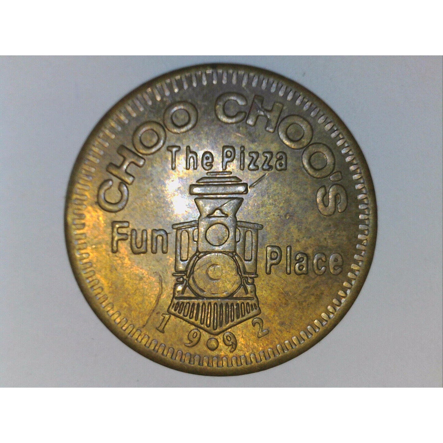 1992 22mm Coca Cola Choo Choo's The Pizza Fun Place Brass Token