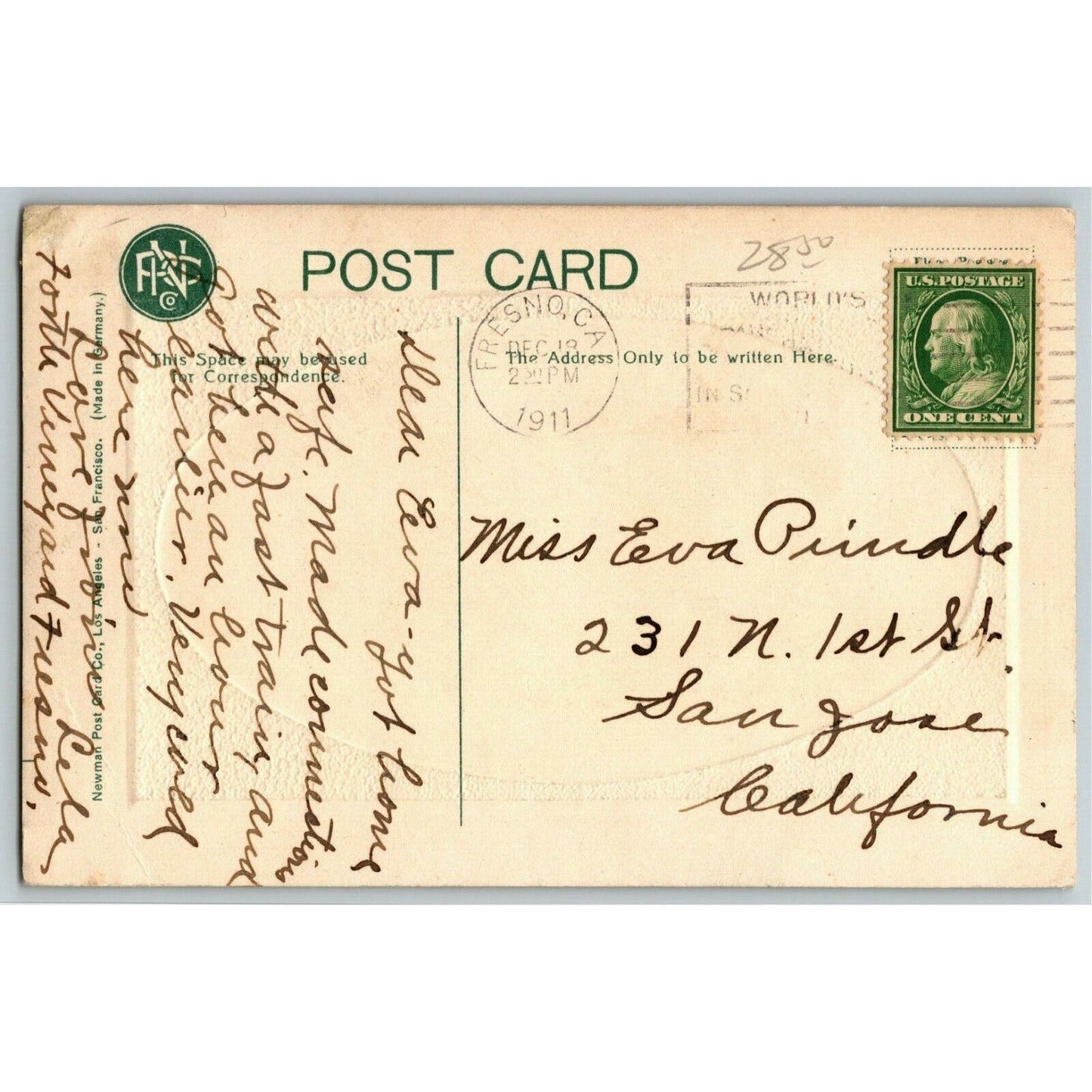 Vintage c1911 RPPC Postcard - City Hall, Fresno, Cal