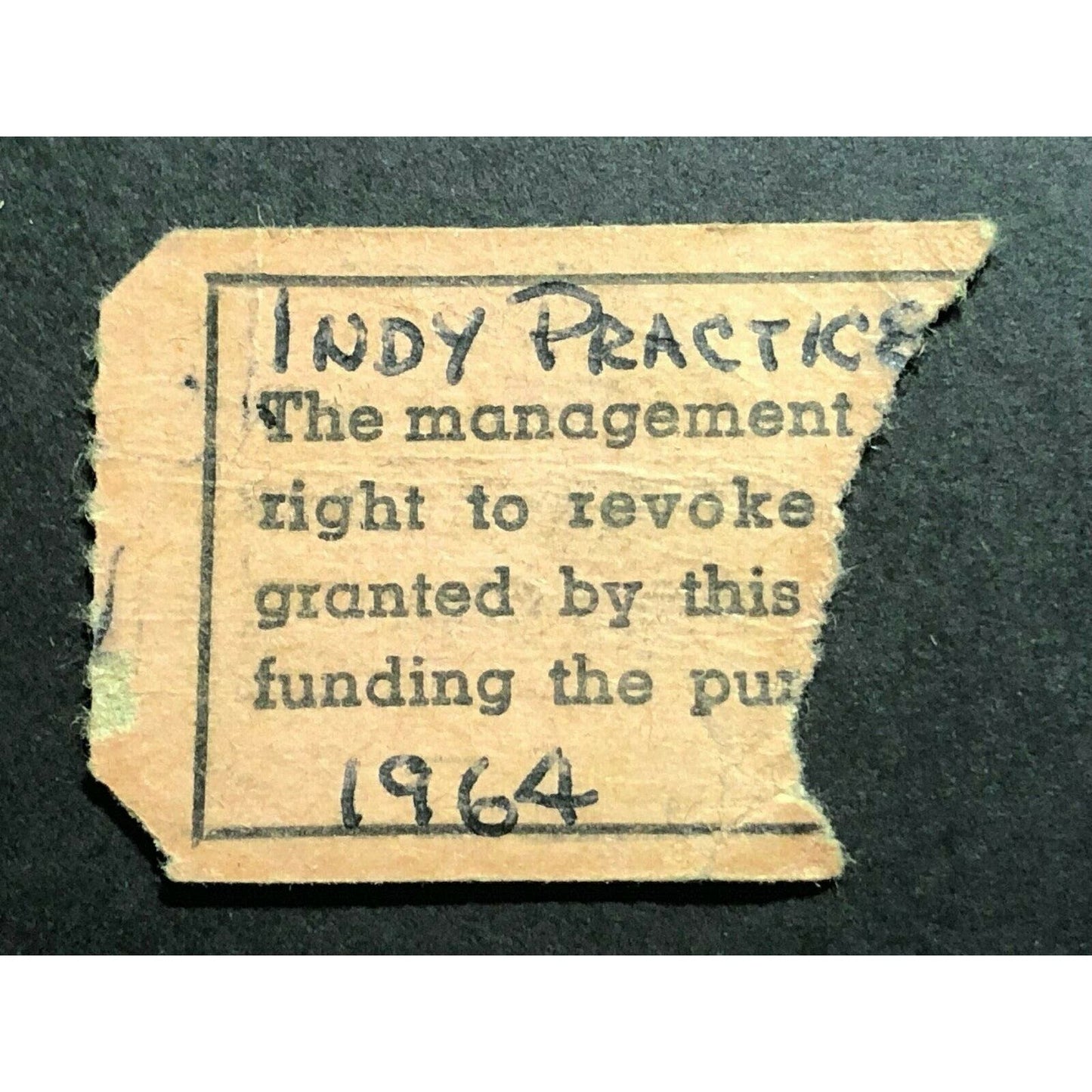 Vintage Race Racing Ticket Indianapolis Motor Speedway Indy Practice 1964