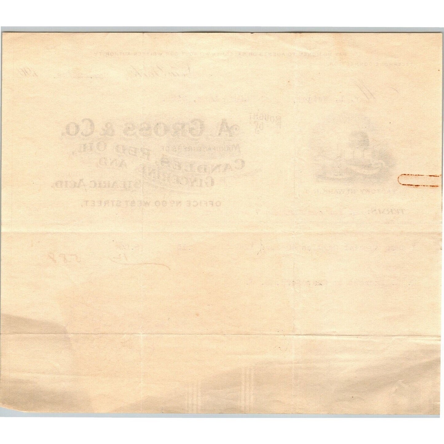 A. Gross & Co.1908 Letterhead NY, NY Candles Red Oil Glycerine Stearic Acid