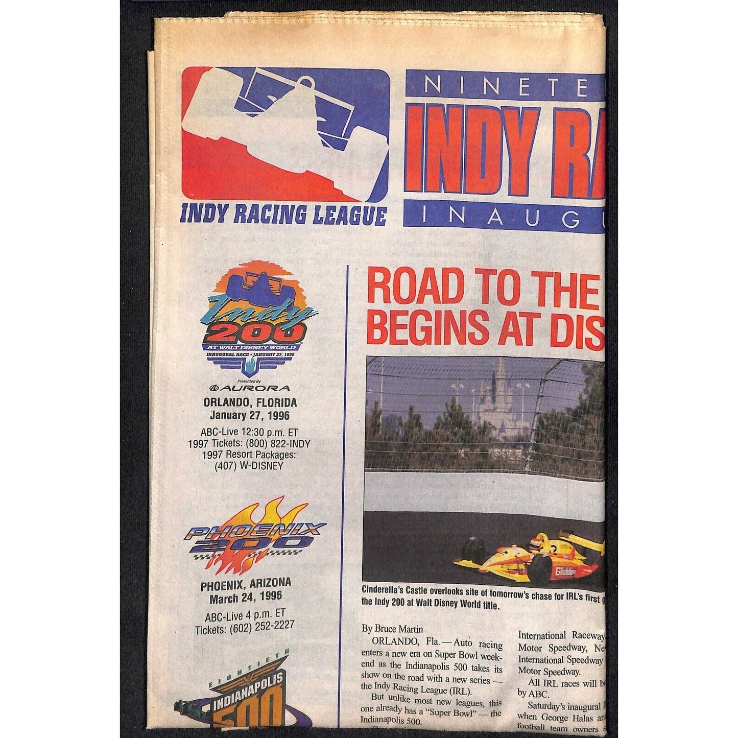 1996 Indy Racing League - USA Today Supplement Feature Newspaper Section 8pp
