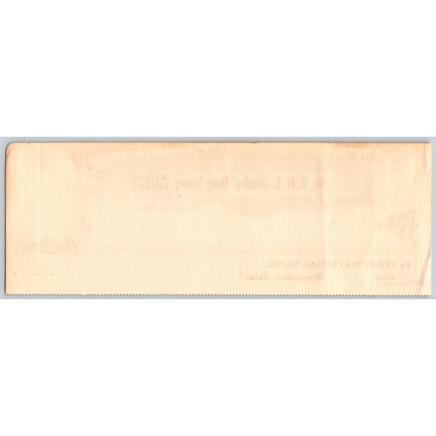 Bluejacket, OK c1920-29 J.H.L. Staples' Drug Store Unused Bank Check Scarce
