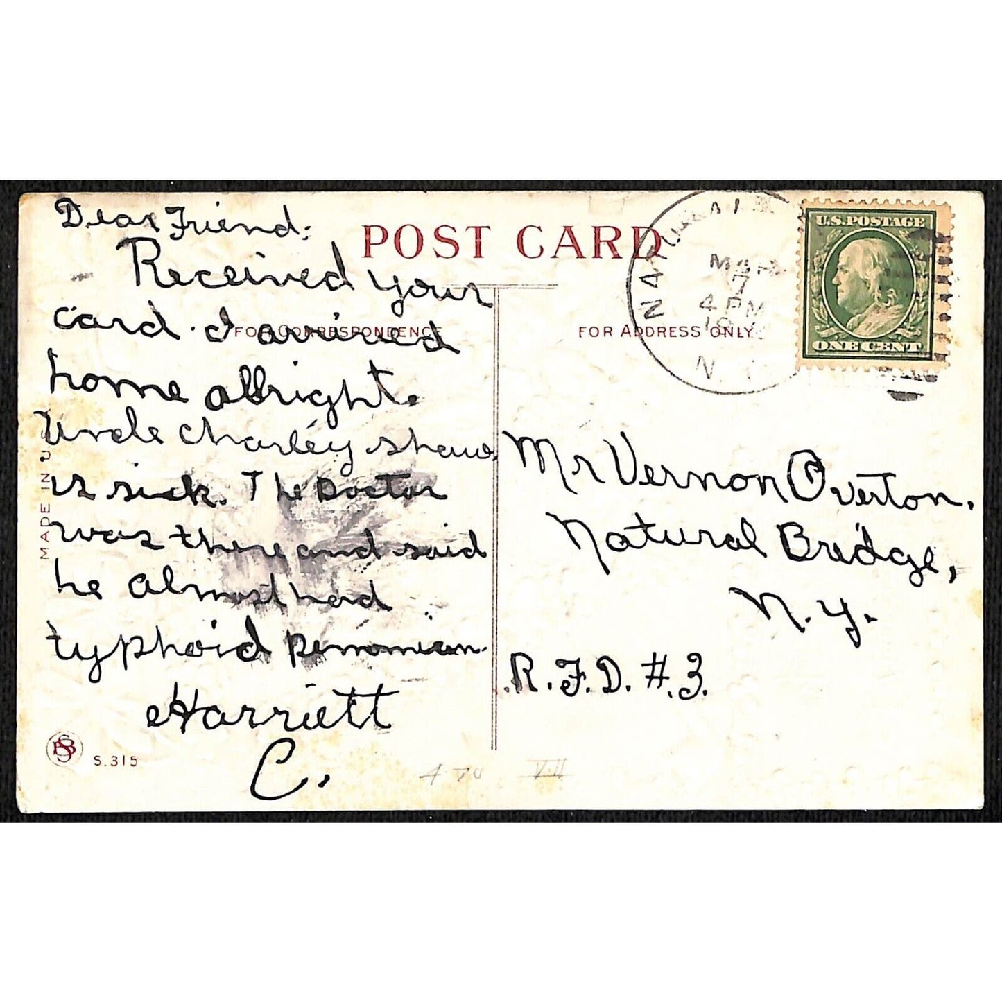 St. Patrick's Day Postcard Harp Pipe Castle Silver Ink Embossed PM 1912
