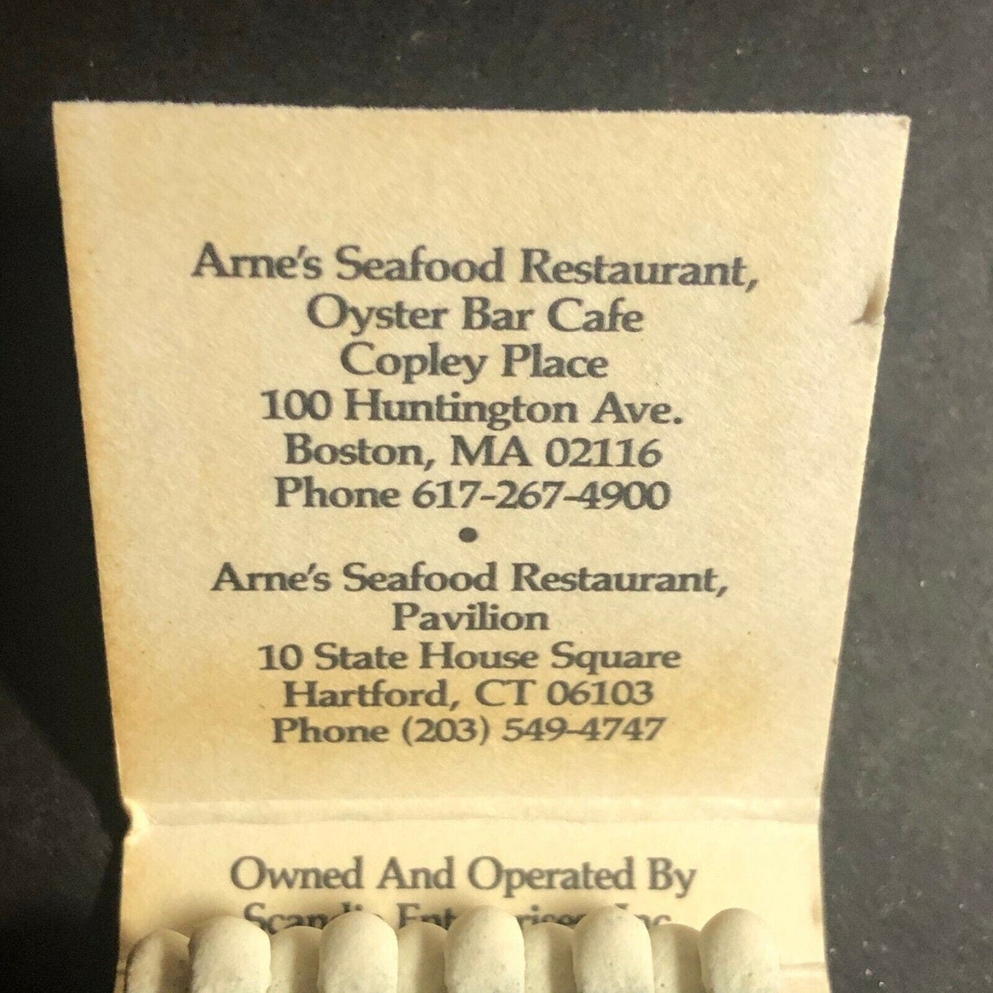 Vintage 1970's-80's Full Matchbook -- Arne's Seafood Restaurant - Boston, MA
