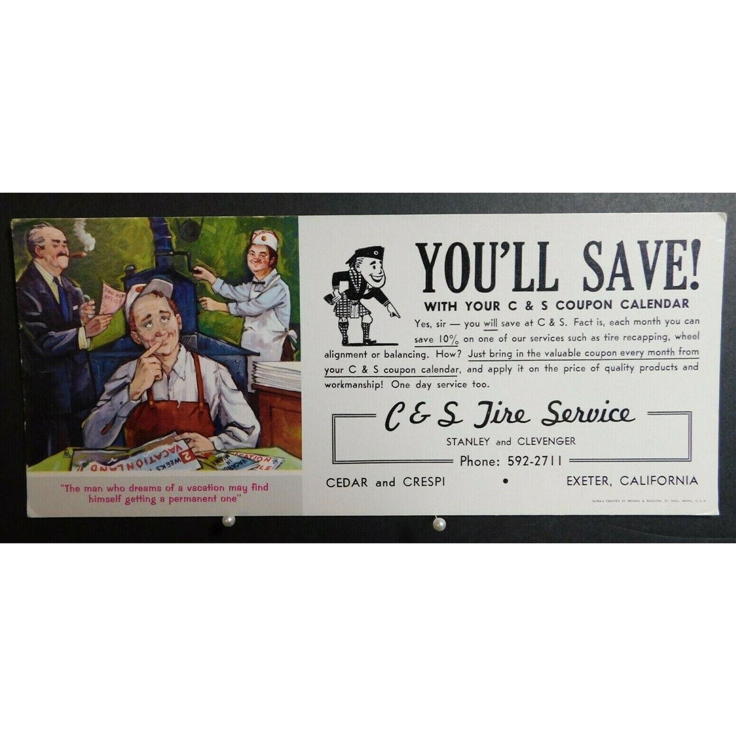 1940's - 1950's Ink Blotter Advertising - You'll Save! C & S Tire Exeter Cali