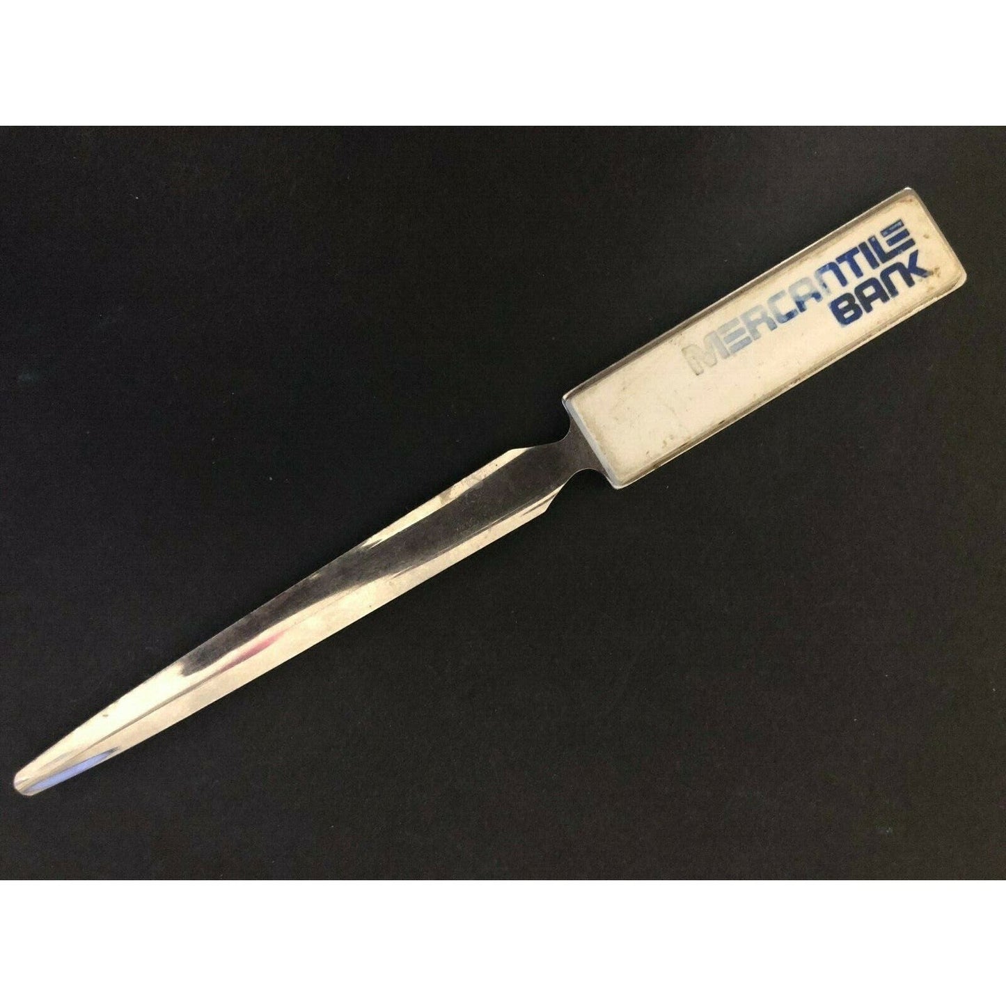 c1970's-80's Vintage 7" Mercantile Bank Metal Plastic Advertising Letter Opener