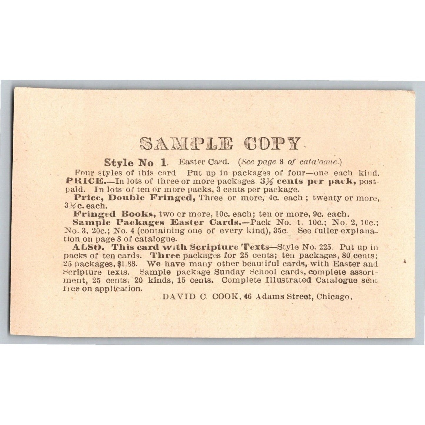 David C. Cook Sample Easter Victorian Trade Card w/ Colored Eggs