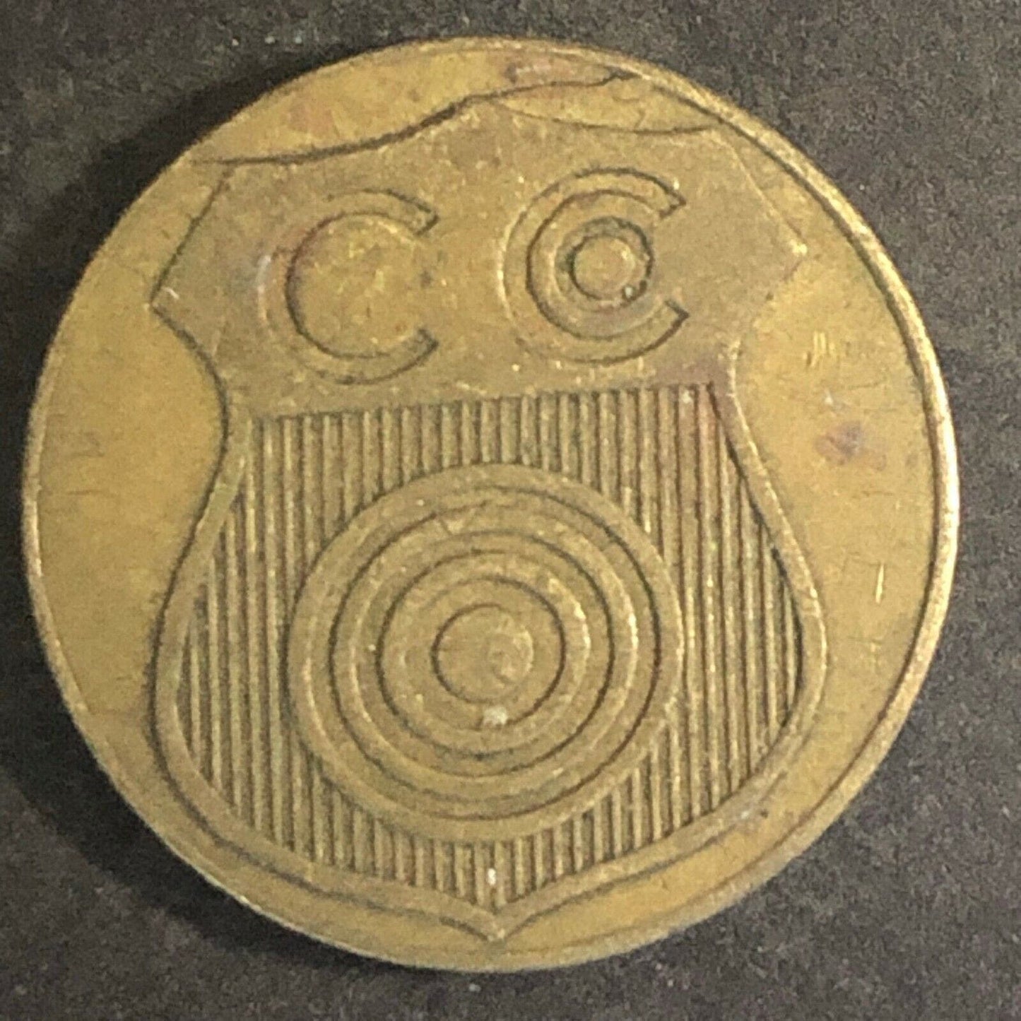 Vintage 20mm Brass "CC Inside Badge Token
