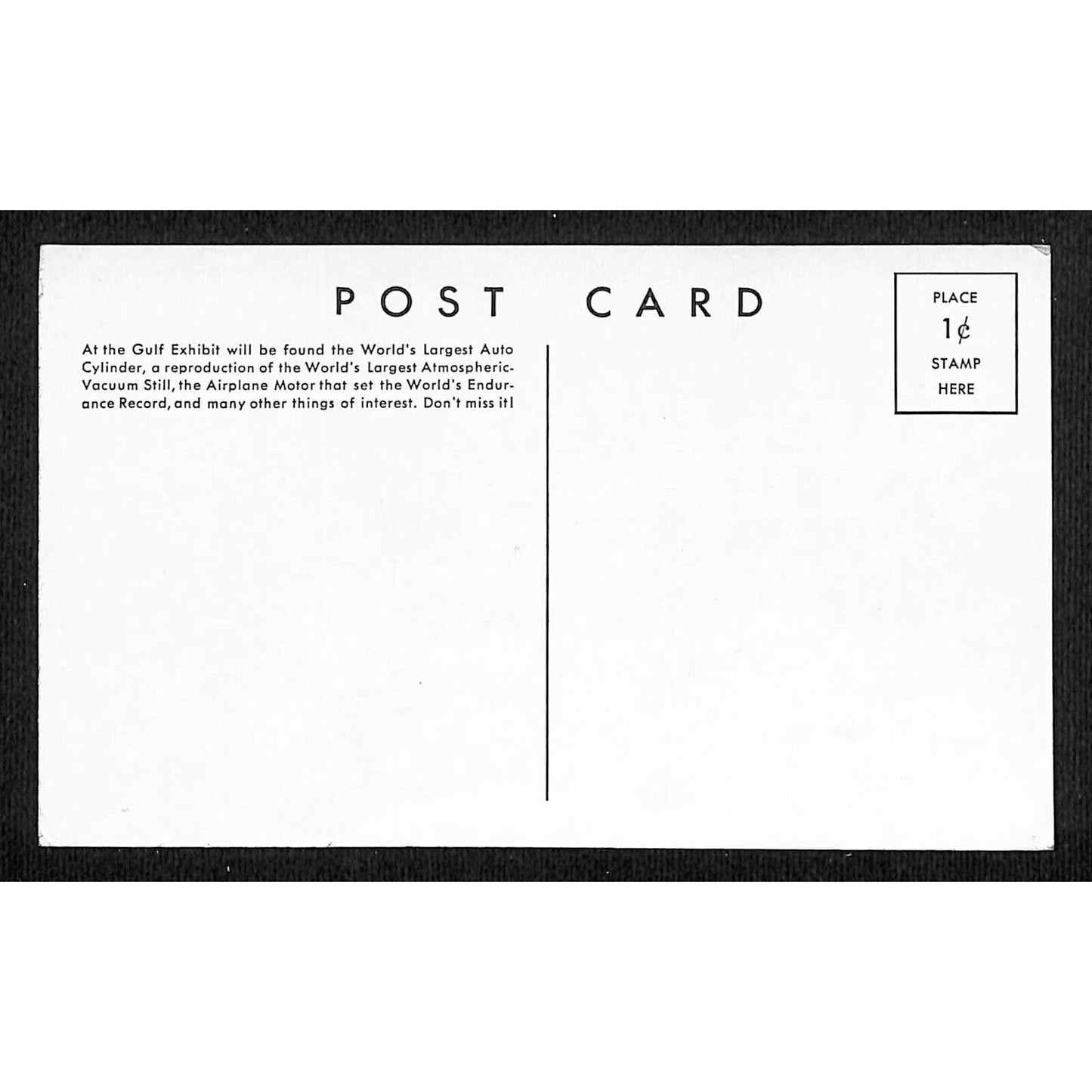 Gulf (Gas Oil) Exhibit Postcard 1933 1934 Chicago World's Fair Unposted --- VGC