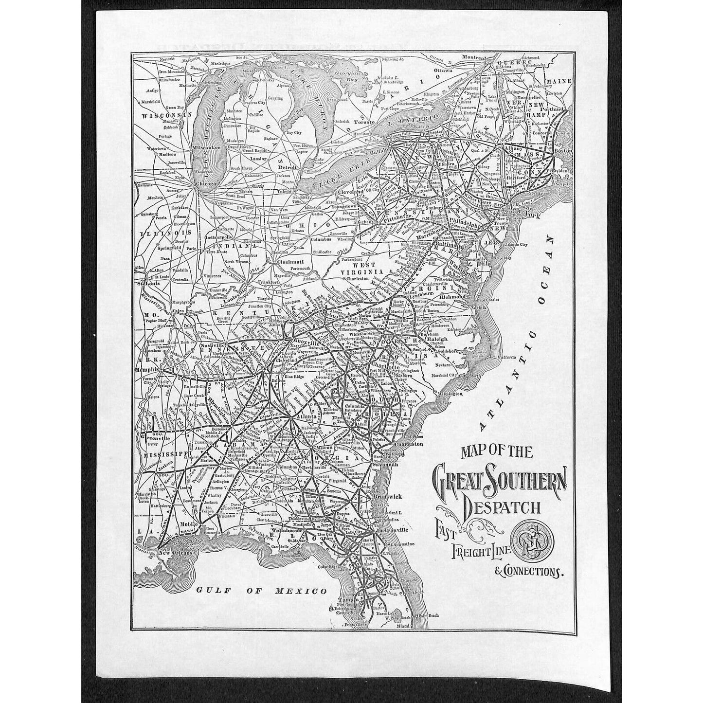 Great Southern Despatch Railroad Freight Line Boston Letterhead Sheet w/ Map