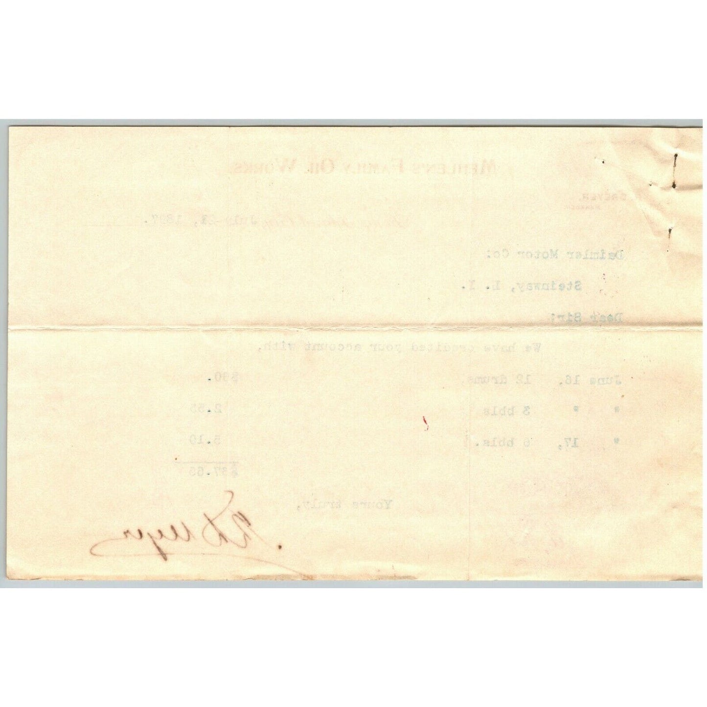 1897 LIC Letterhead Mehlen's Family Oil Works to Daimler Motor Co "Steinway, NY"