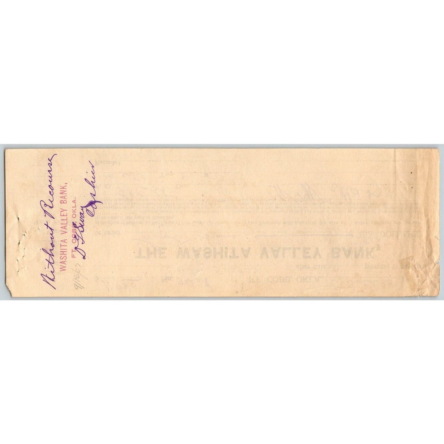 Fort Cobb Territorial Oklahoma 1907 Washita Valley Promissory Note Scarce