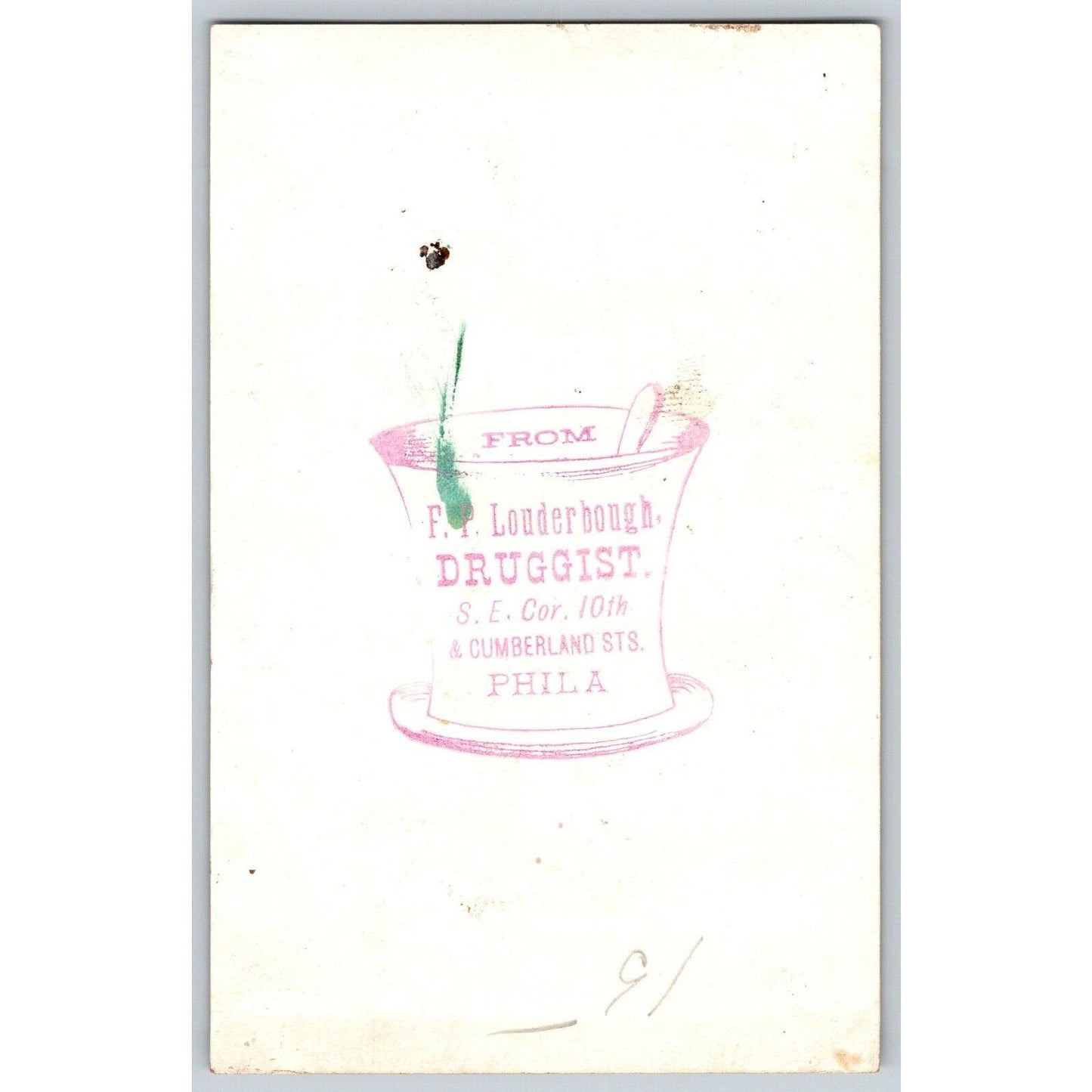 F. P. Louderbough Druggist Philadelphia Victorian Trade Card - Floral