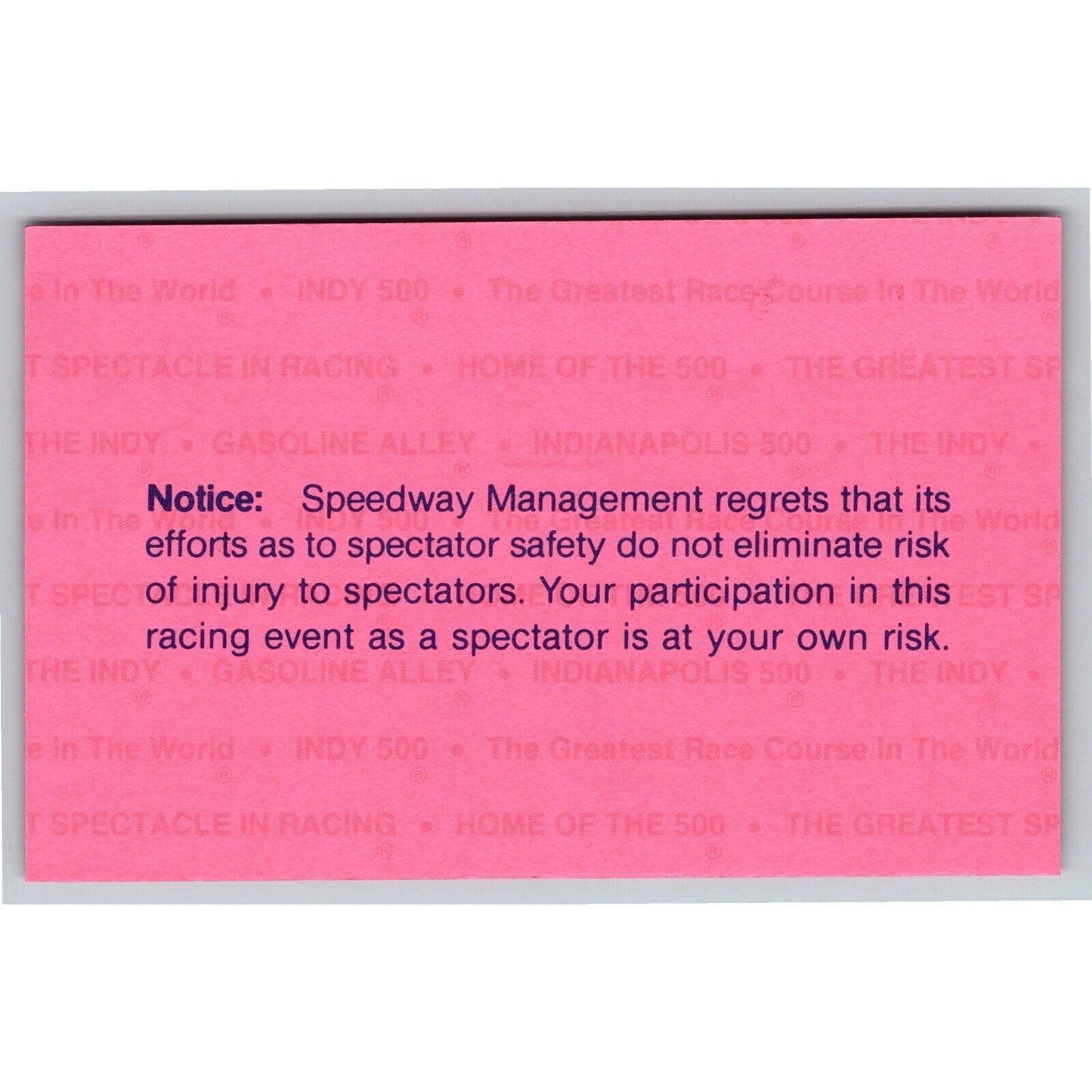 1984 Indy 500 Practice Day Admission Comp Ticket Pass Card Indianapolis IMS #327