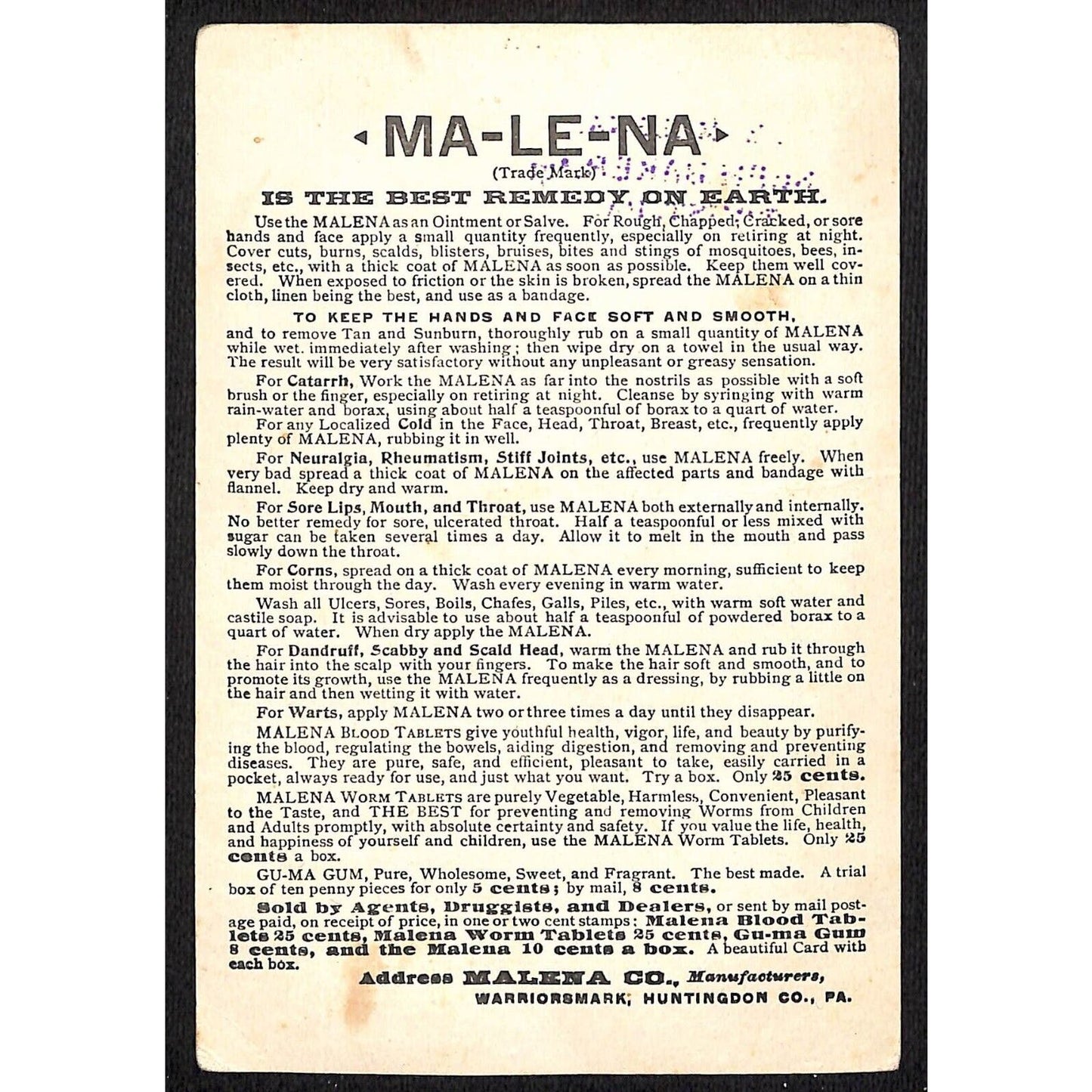 Ma-Le-Na Remedy Victorian Trade Card Flowers in a Fancy Shoe as a Vase